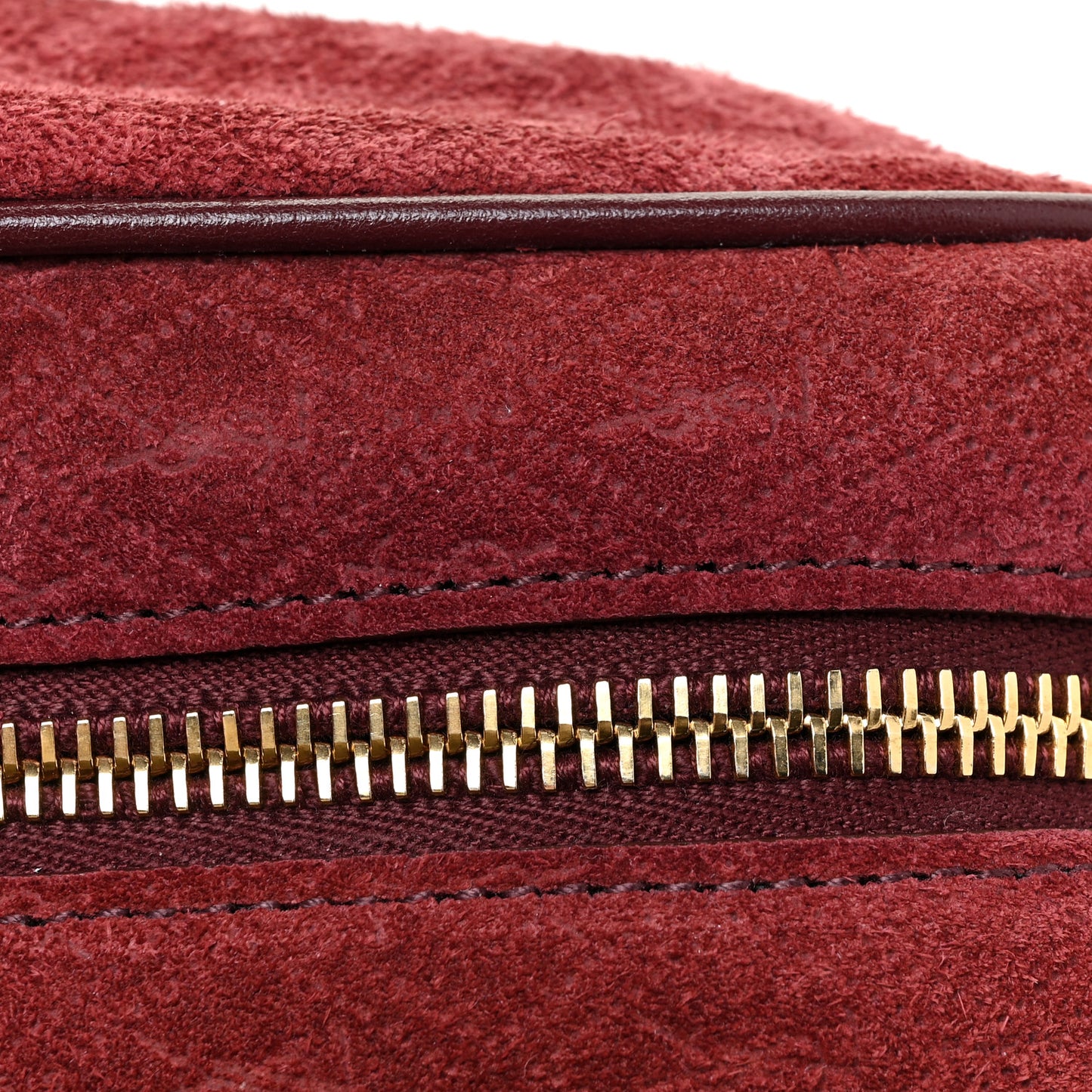 Suede Monogram All Over Camera Bag Burgundy