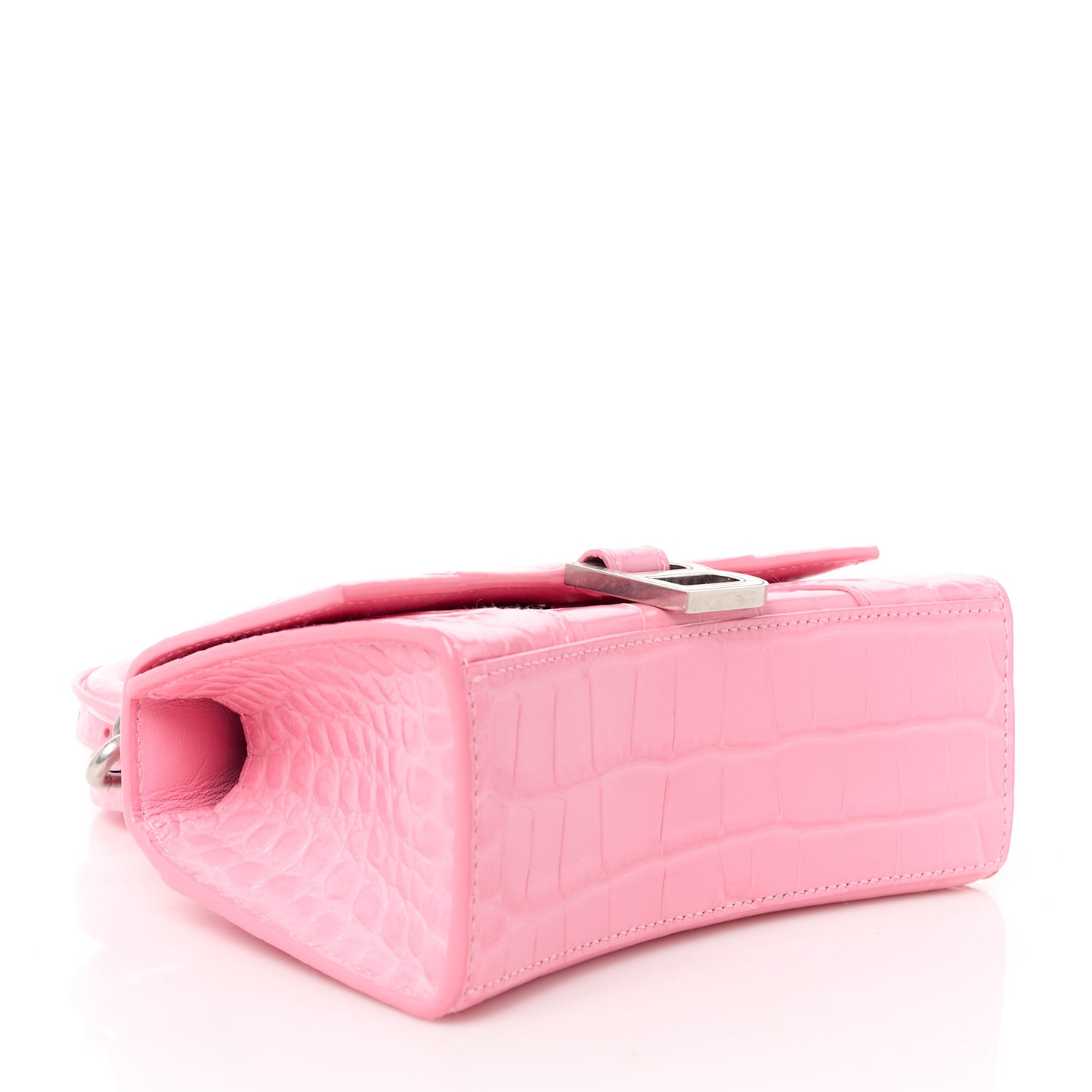 Shiny Calfskin Crocodile Embossed Hourglass Top Handle Bag XS Sweet Pink
