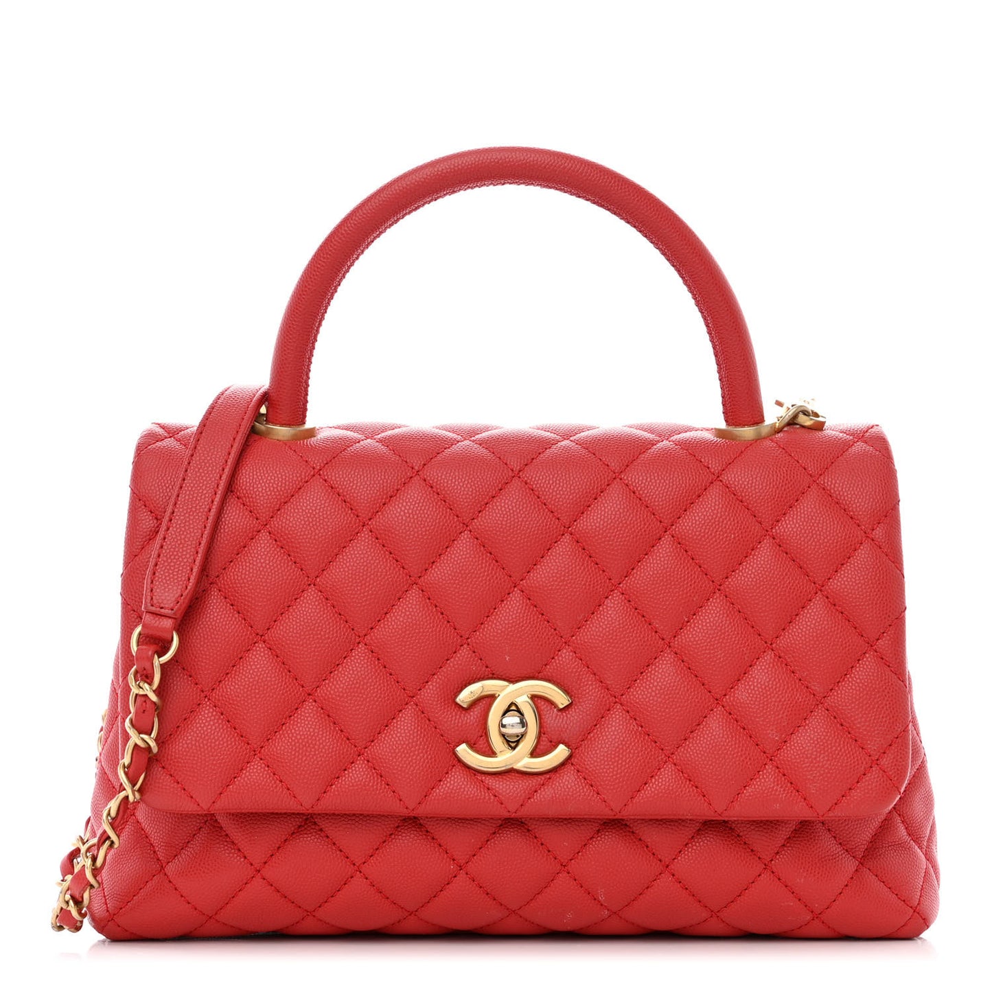 Caviar Quilted Small Coco Handle Flap Red