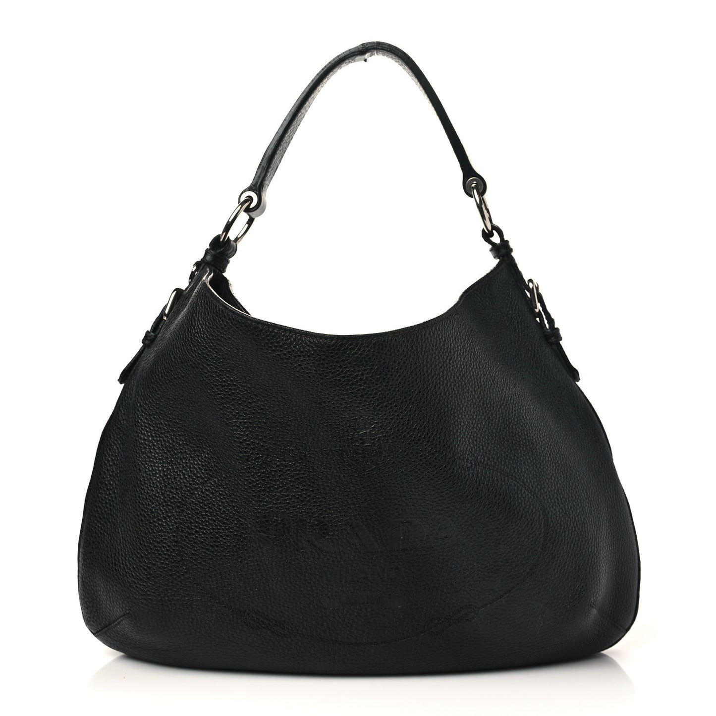 Vitello Daino Embossed Logo Hobo Black