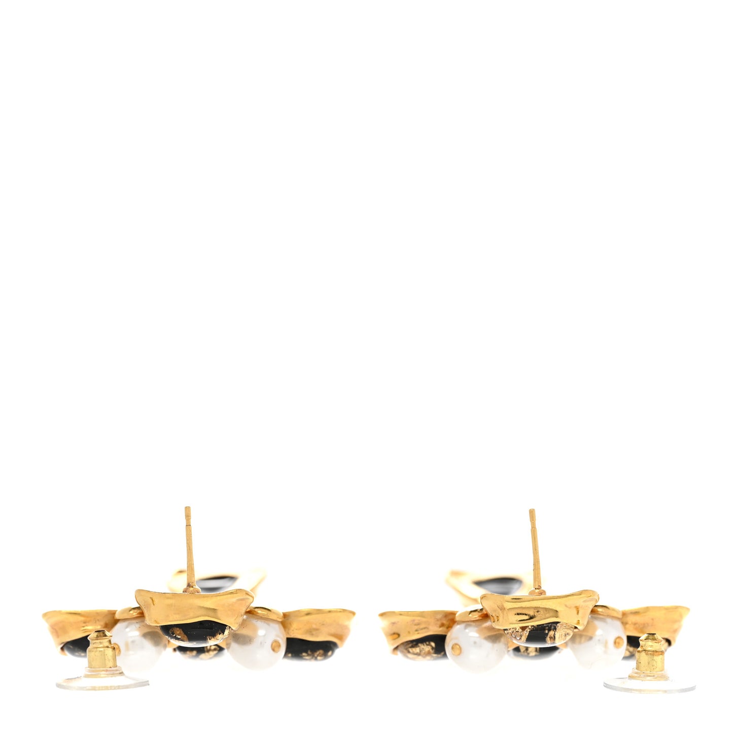 Resin Pearl Gripoix CC Drop Earrings Gold Black Pearly White