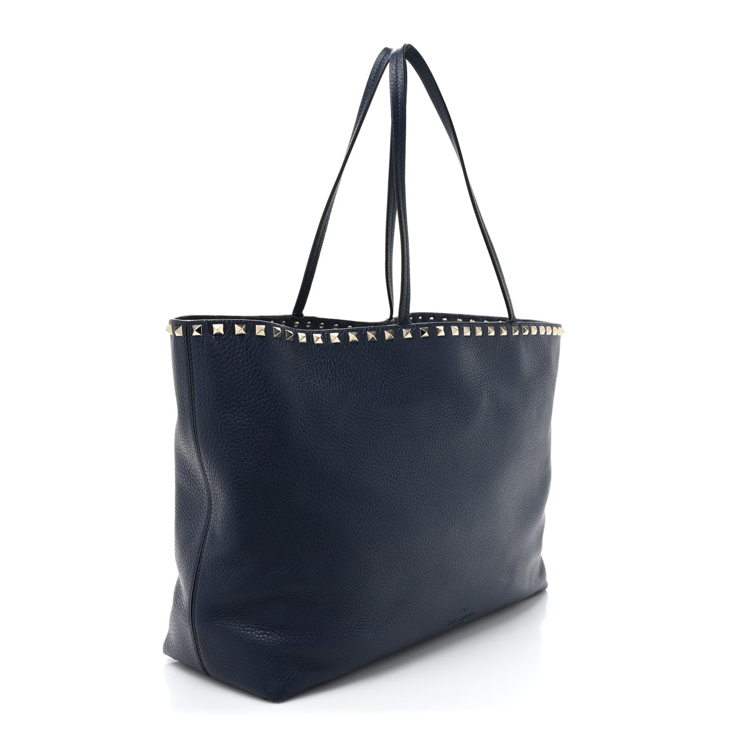 Grained Calfskin Rockstud Shoulder Tote Marine