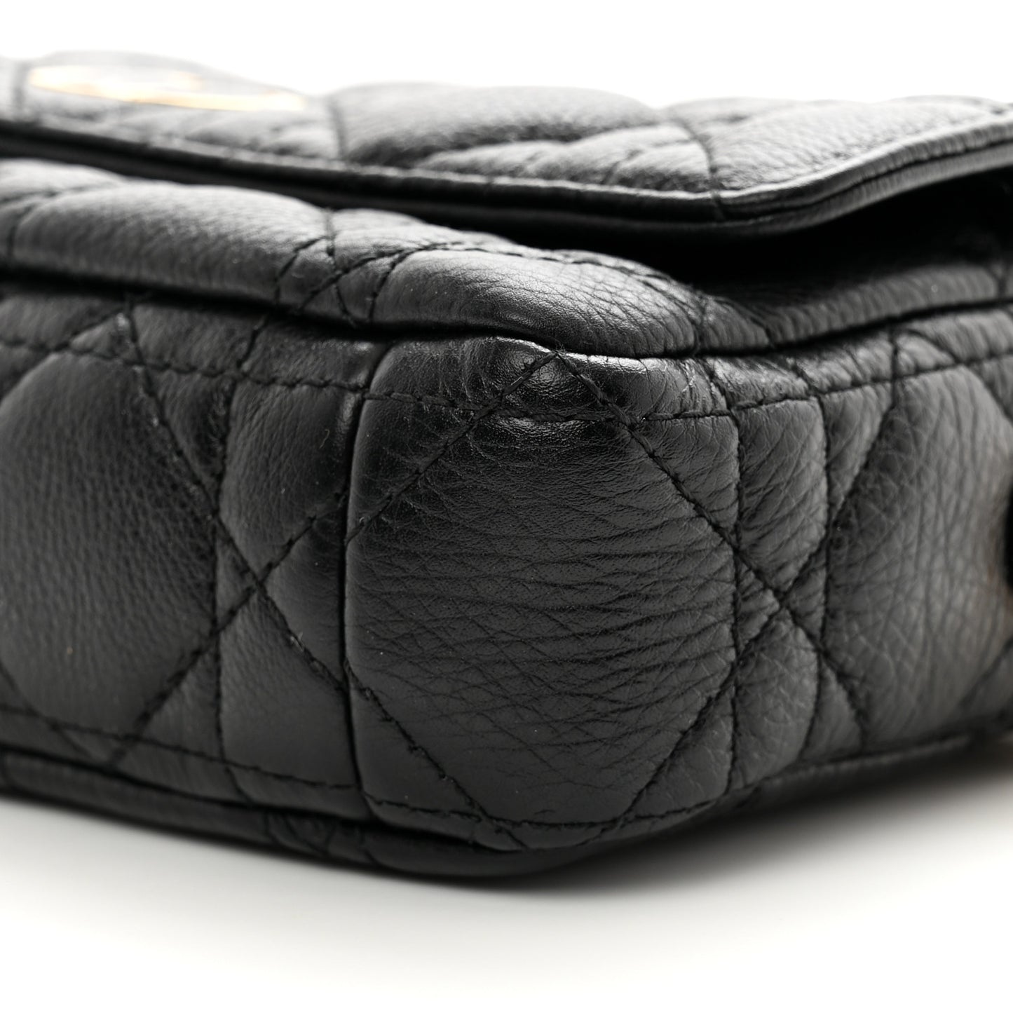 Supple Calfskin Cannage Caro Pouch with Chain Black
