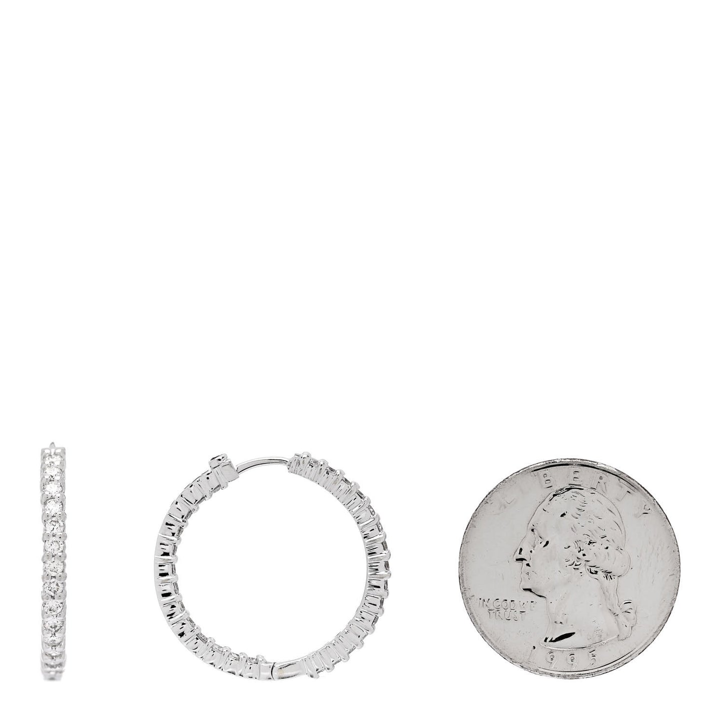 ROBERTO COIN 18K White Gold Diamond Medium Inside Outside Hoop Earrings
