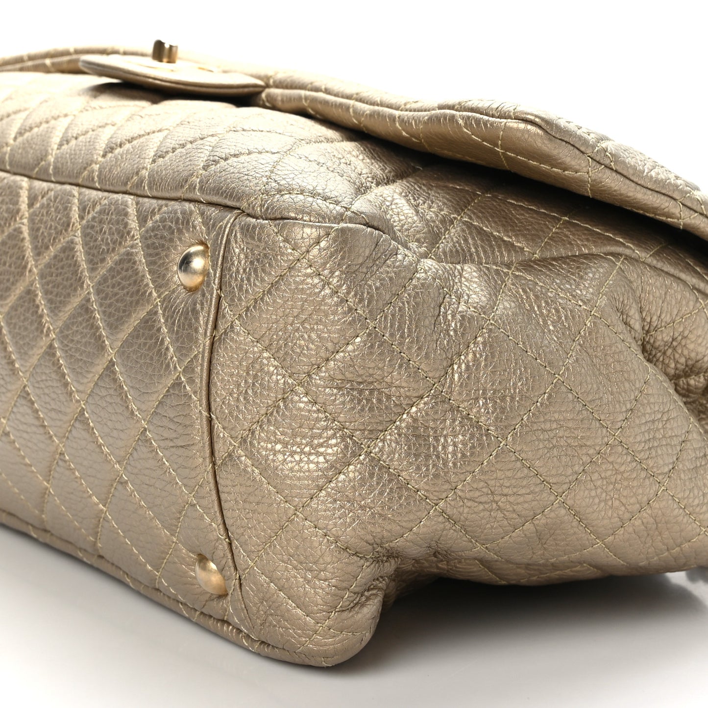 Metallic Calfskin Quilted Small XXL Travel Flap Bag Gold