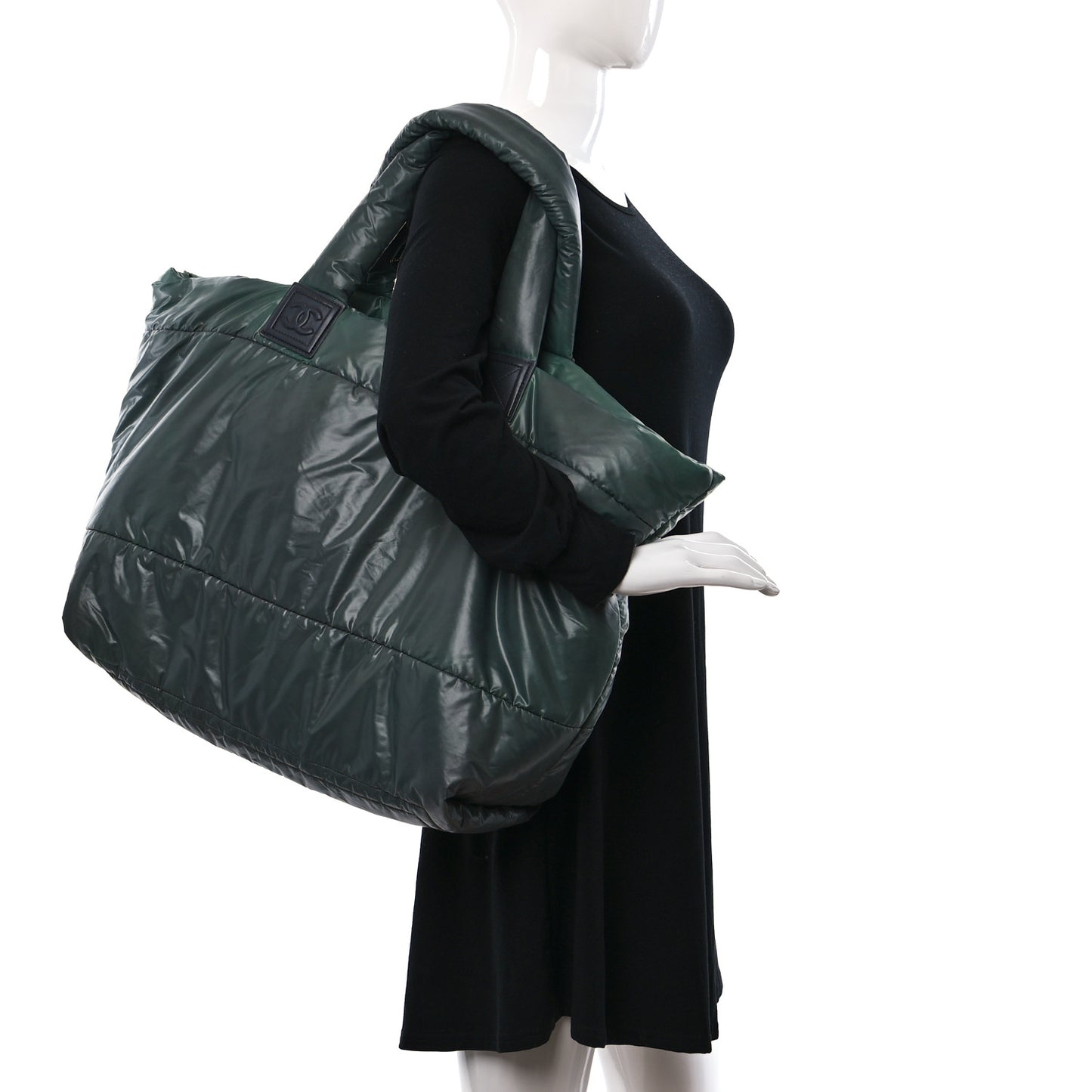 Nylon Quilted Medium Coco Cocoon Reversible Tote Green