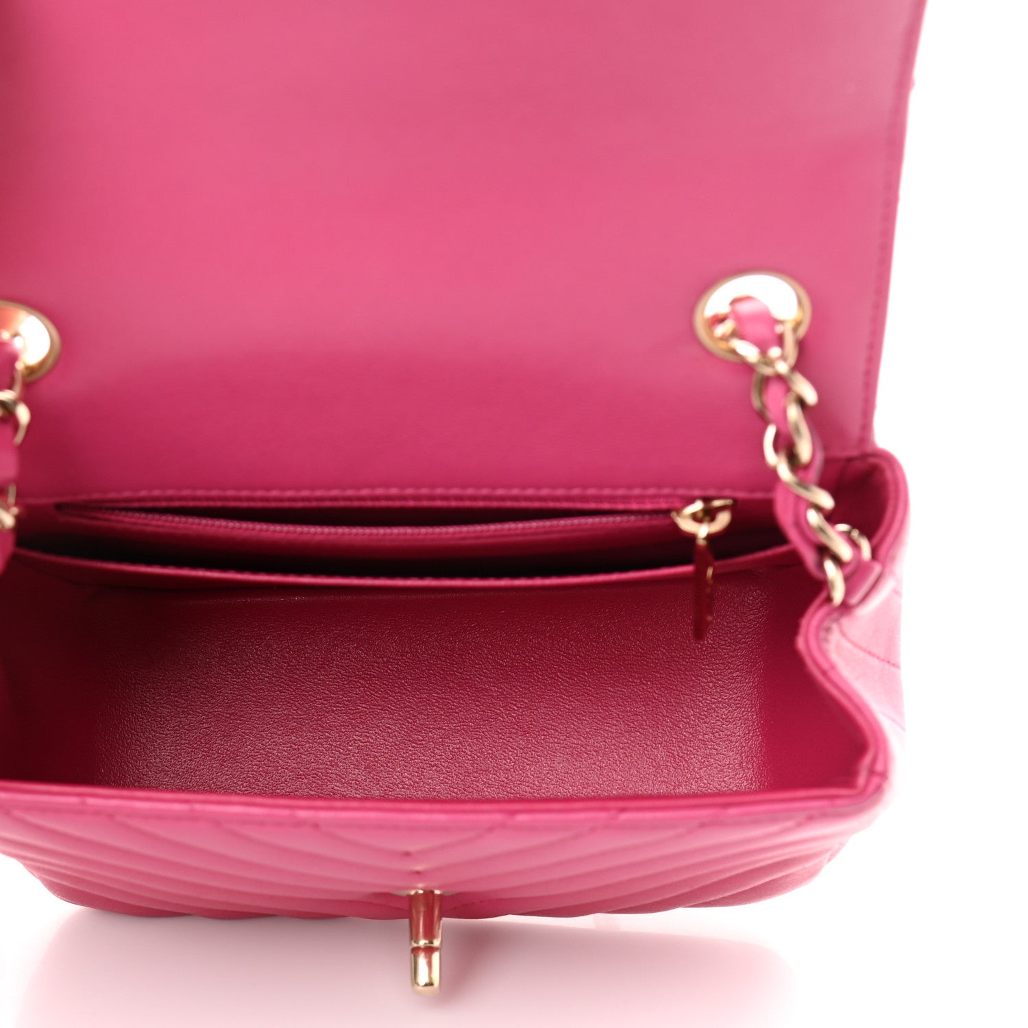 Chanel Lambskin Chevron Quilted Mini Square Flap Fuchsia 5 of 16
