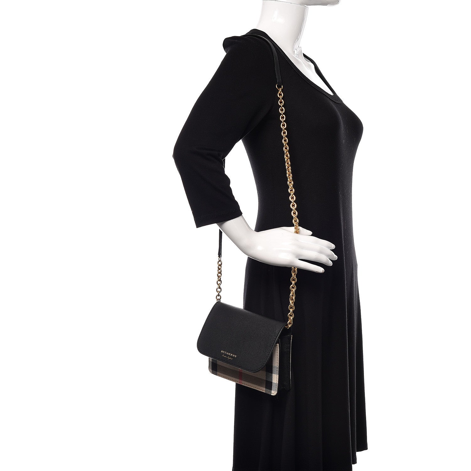 Burberry Derby Calfskin House Check Wallet On Chain Black 2 of 10