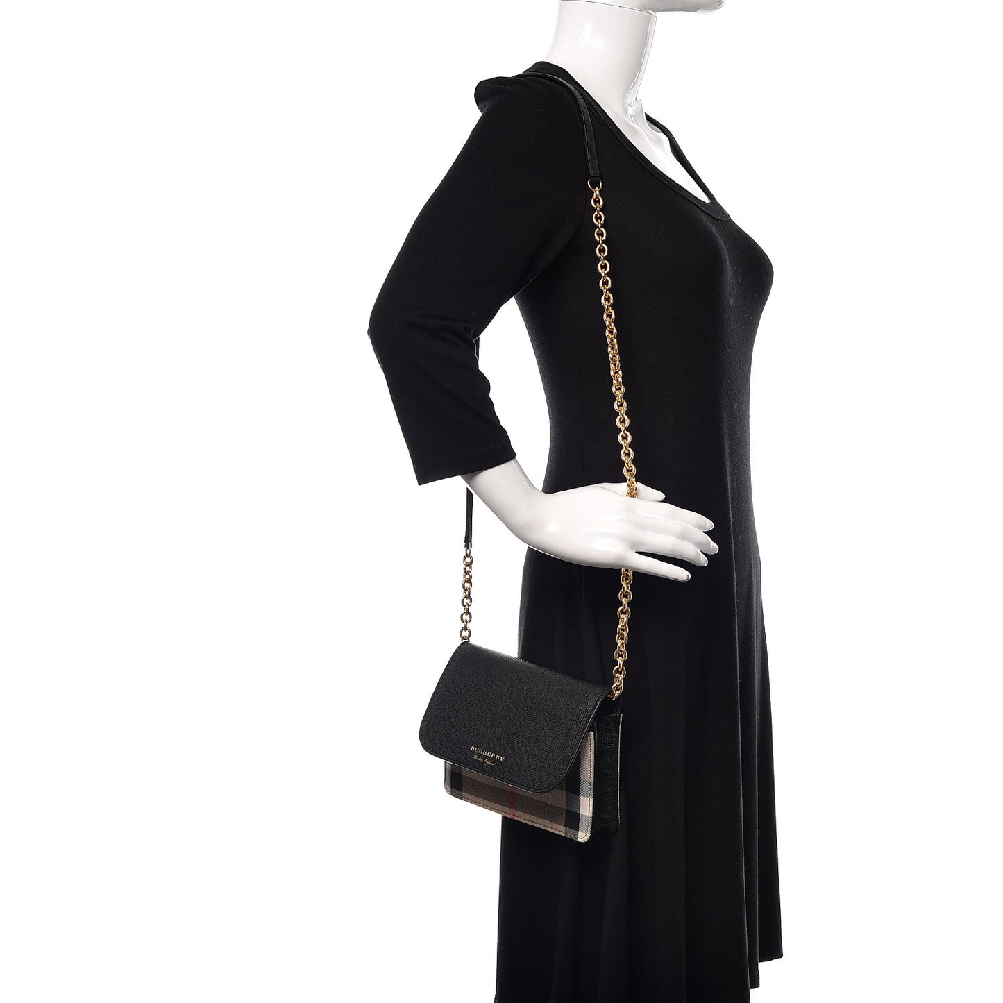 Derby Calfskin House Check Wallet On Chain Black