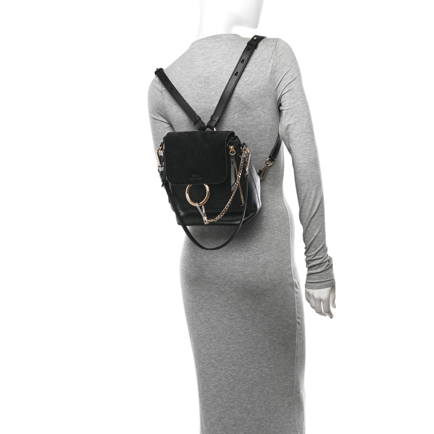 Suede Calfskin Small Faye Backpack Black
