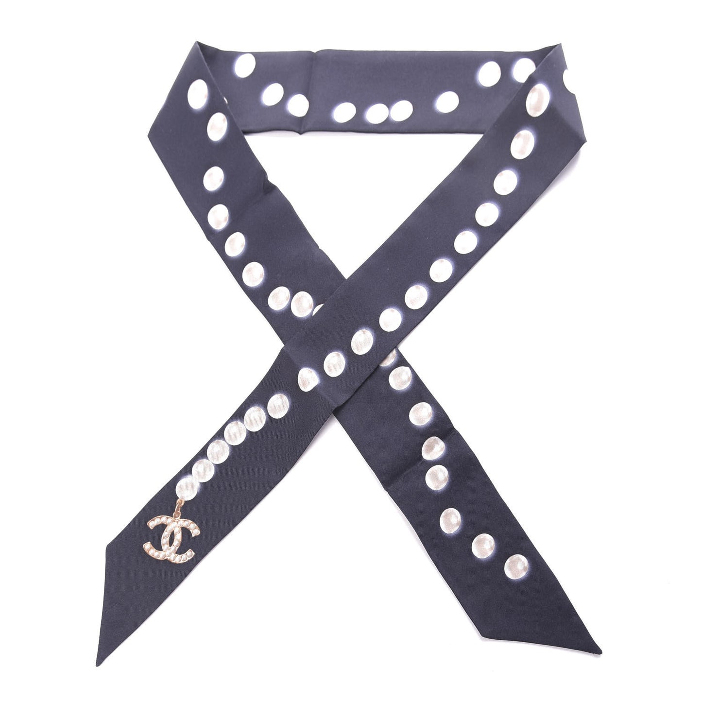 Silk Pearl CC Slim Bandeau Scarf Navy