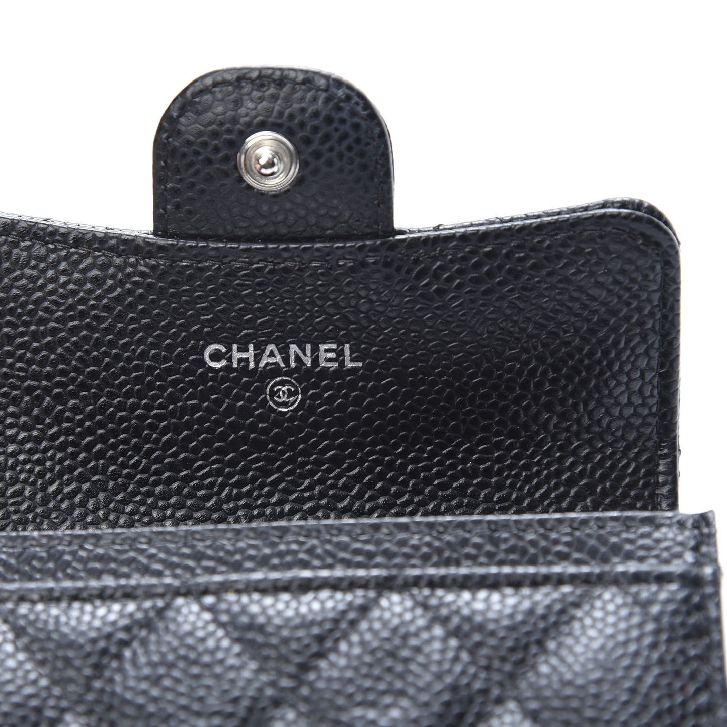 Caviar Quilted Flap Card Holder Wallet Black
