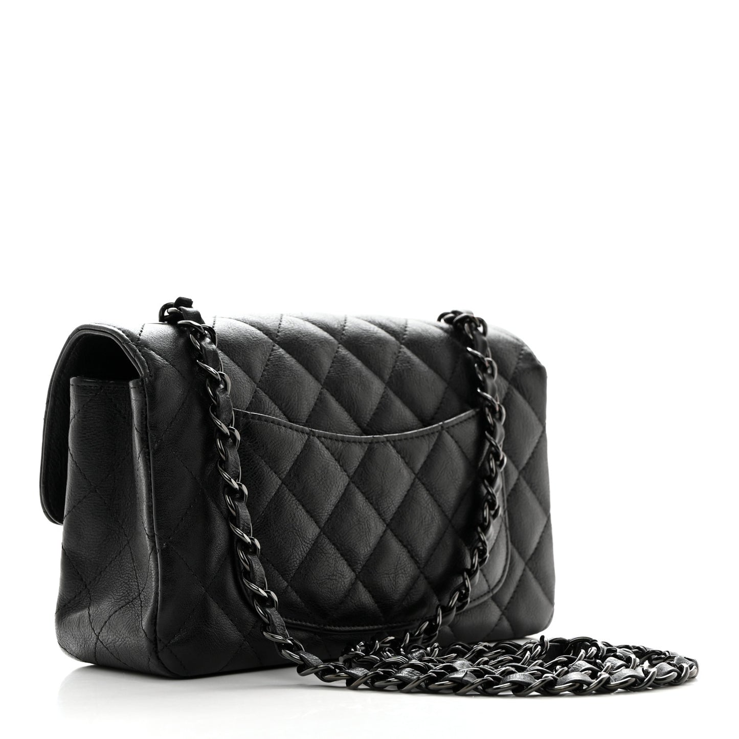 Crumpled Calfskin Quilted Mini Rectangular Flap So Black