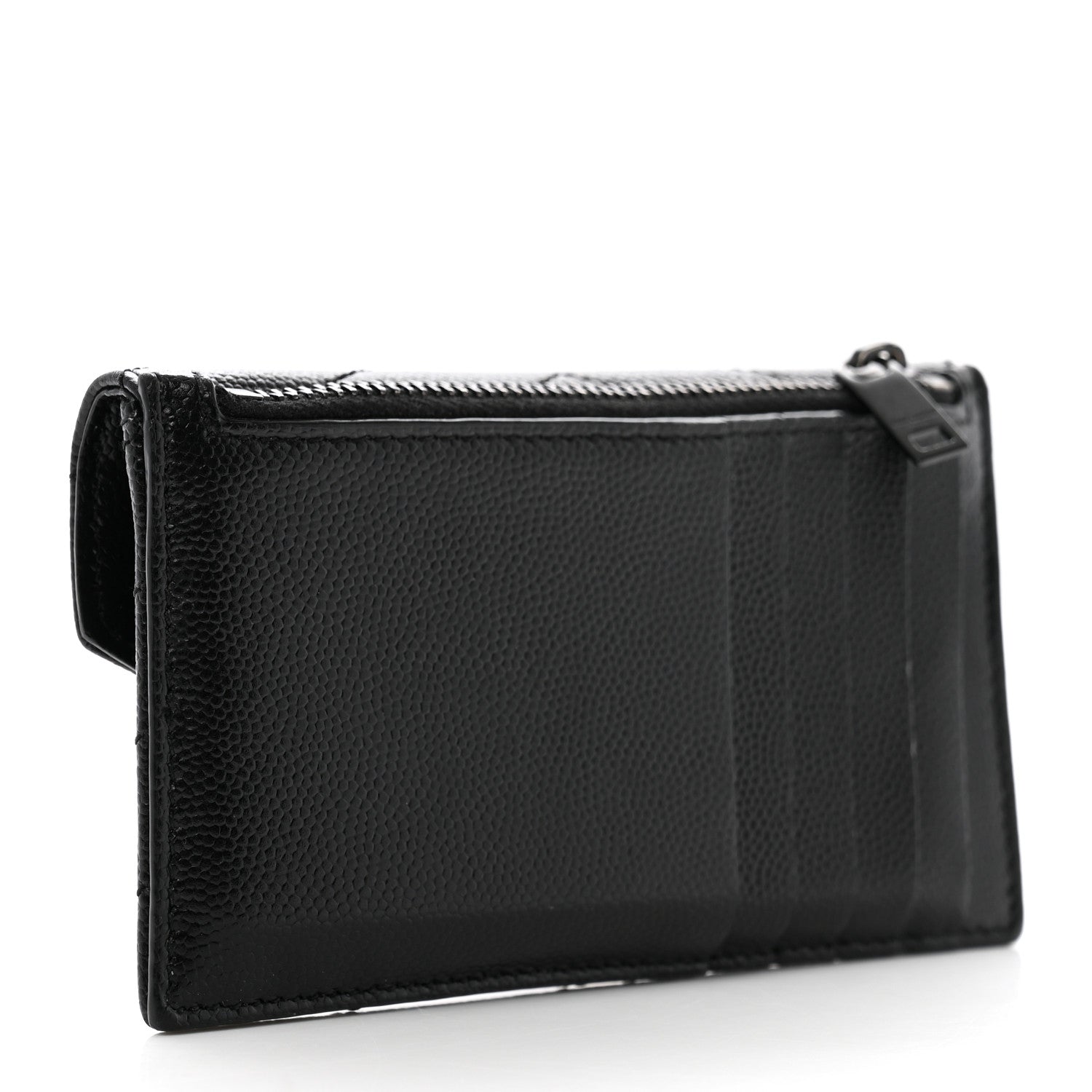 Saint Laurent Grain De Poudre Matelasse Chevron Monogram Monochrome Compact Wallet Black 3 of 8