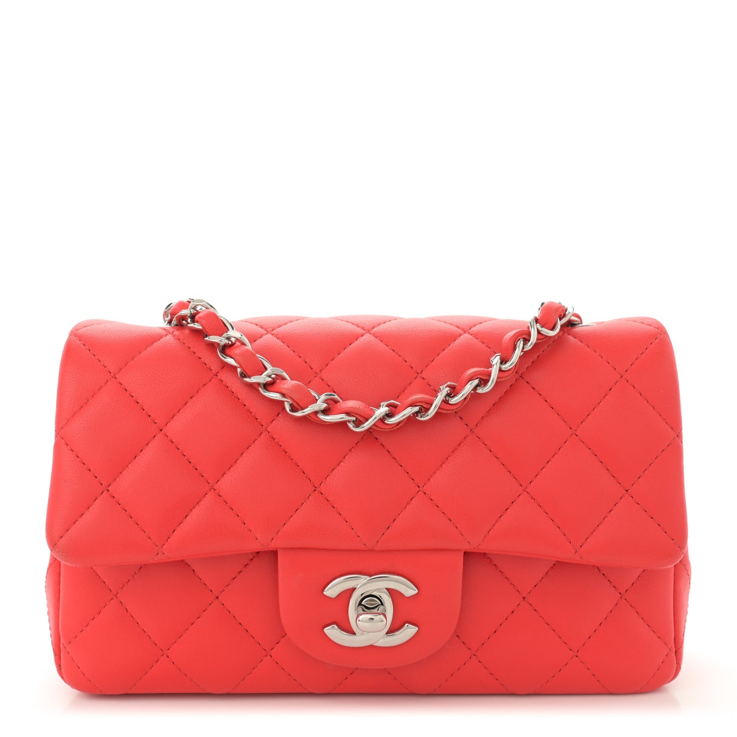 Lambskin Quilted Mini Rectangular Flap Red