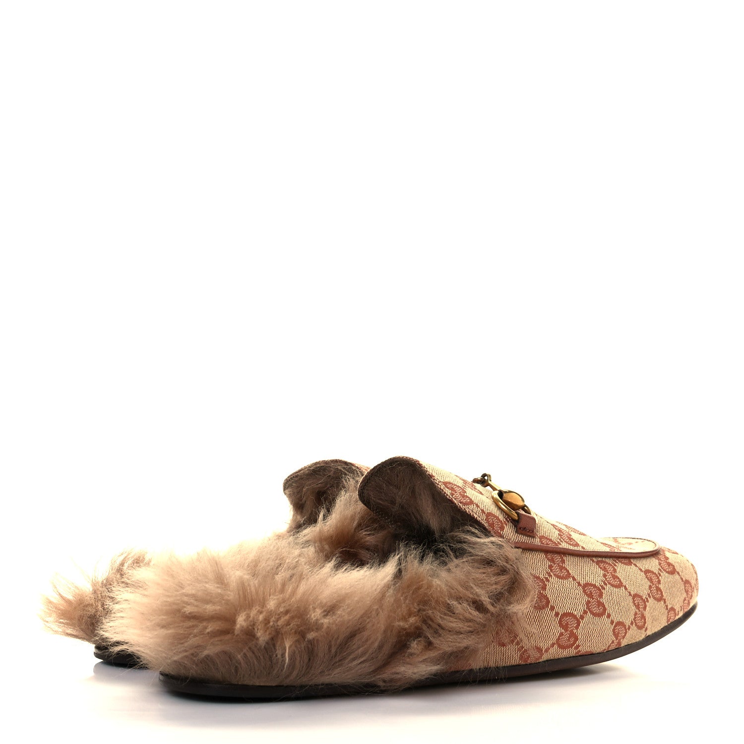 Gucci GG Monogram Fur Mens Princetown Slippers 7.5 Beige Ruggine Rust 4 of 9