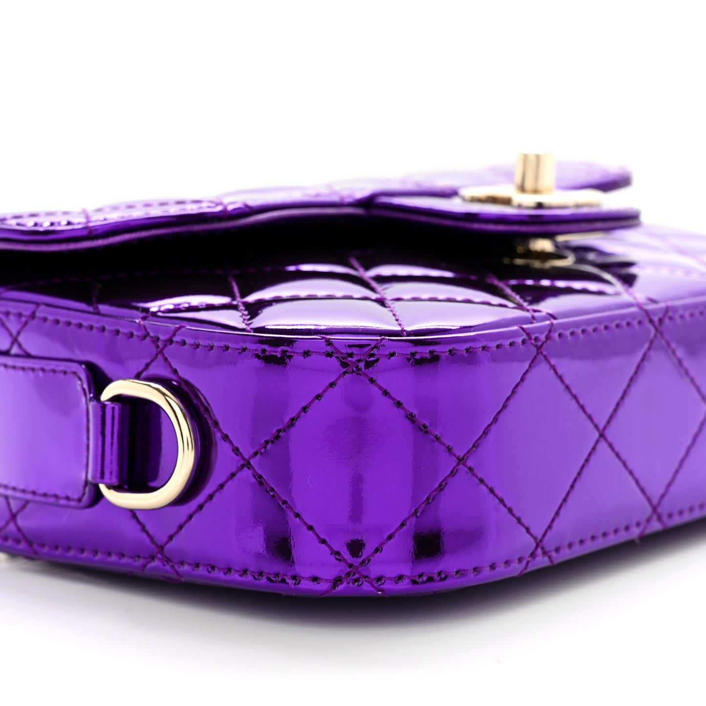 Mirror Calfskin Metallic Calfskin Quilted Hollywood Boulevard Mini Flap With Star Coin Purse Purple