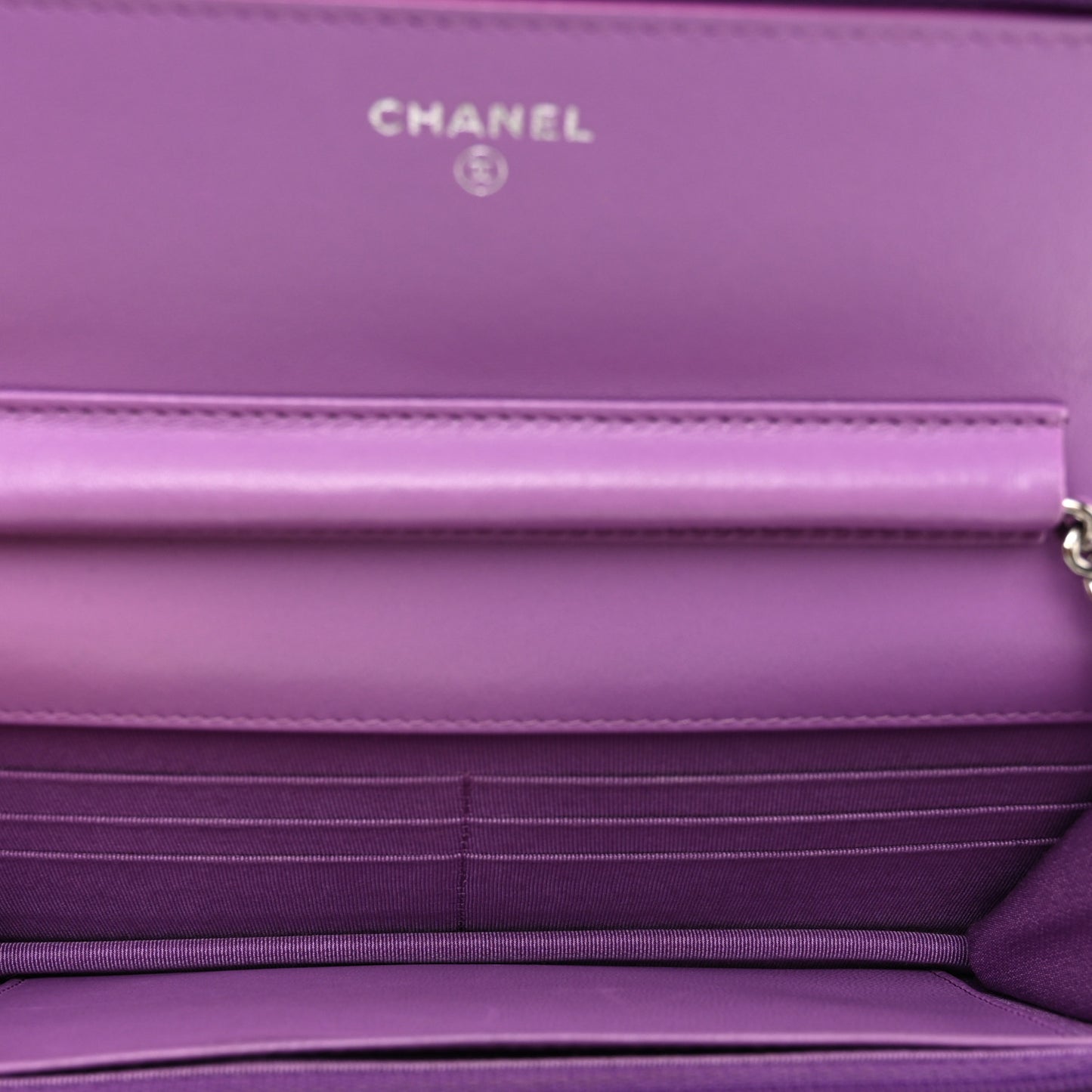 Lambskin Quilted Wallet On Chain WOC Purple