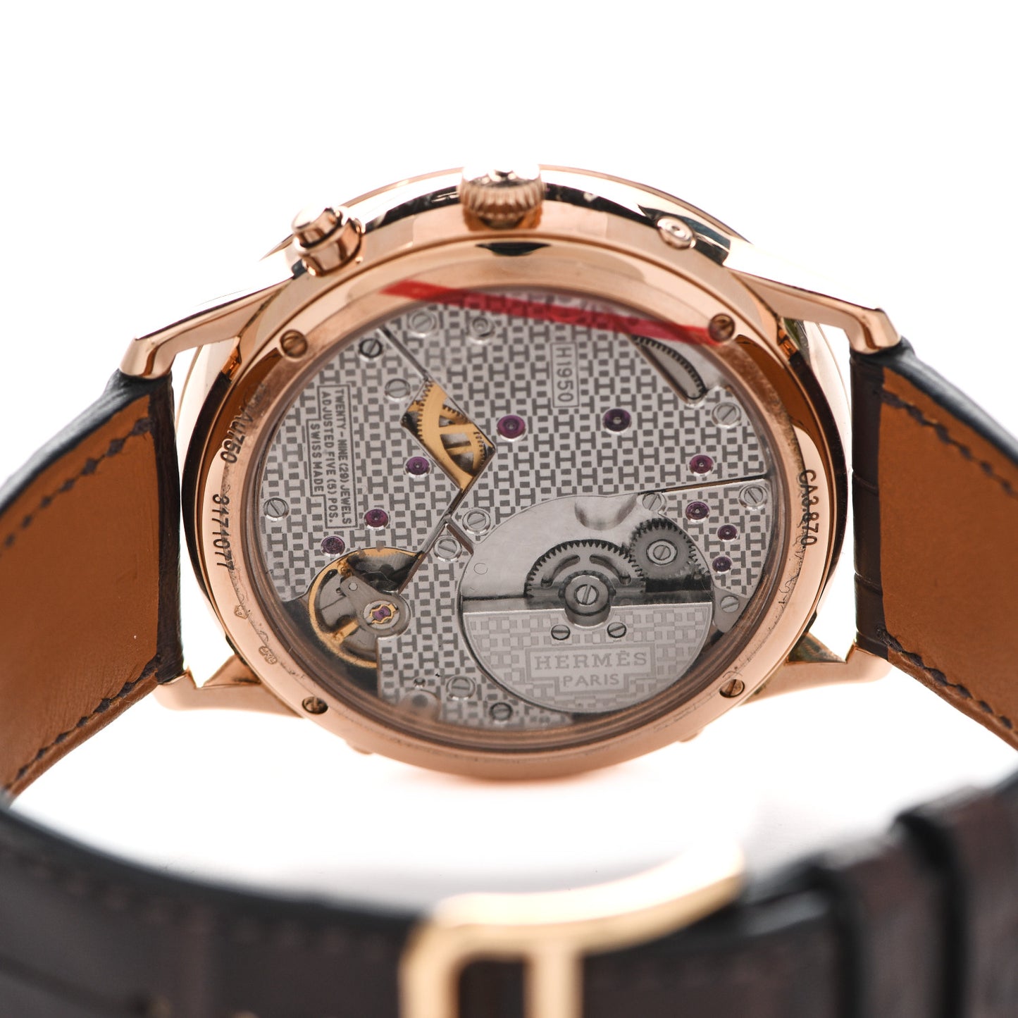 18K Rose Gold Alligator 39.5 Slim d'Hermes Quantieme Perpetuel Automatic Watch Havane