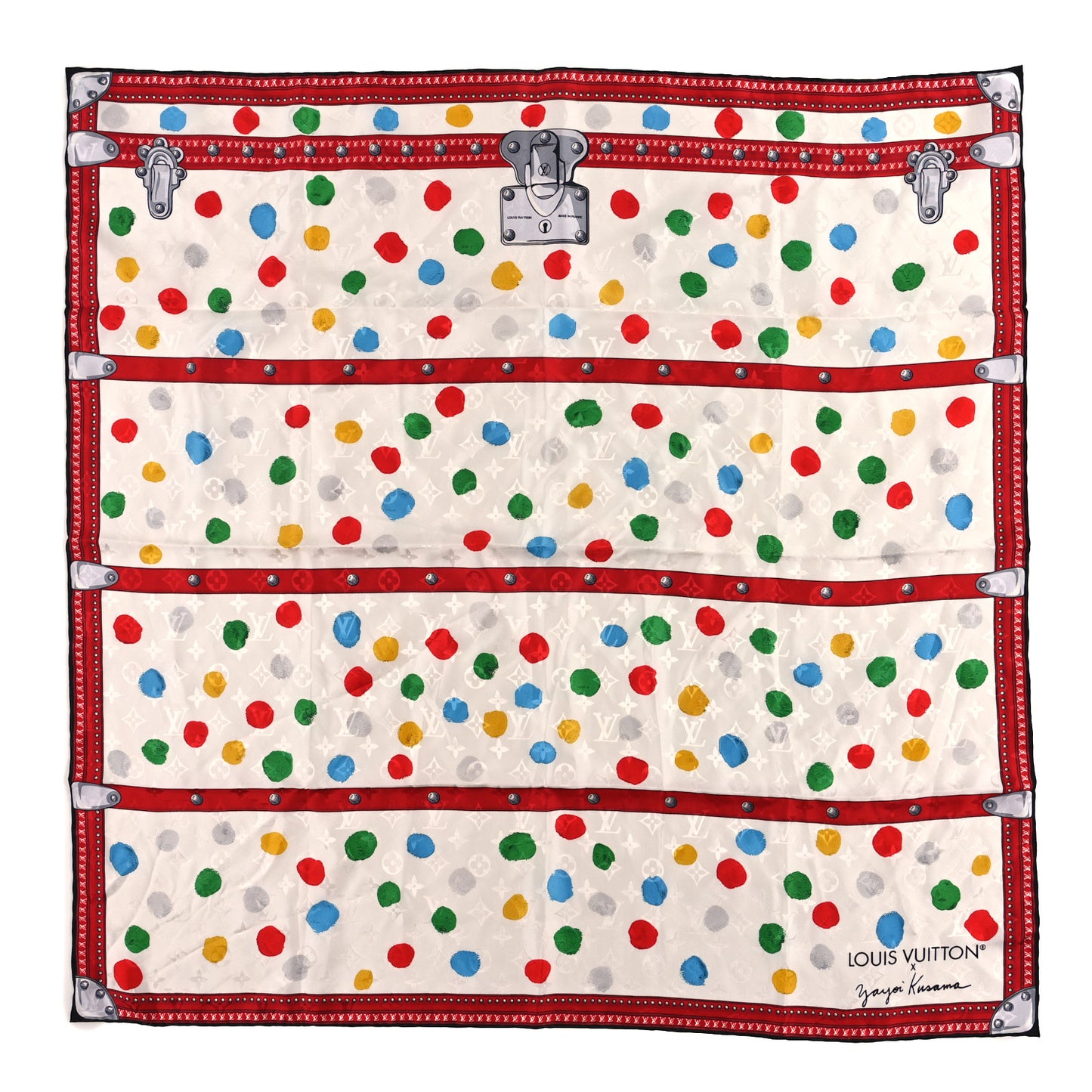 LV X YK Silk Monogram Dots Scarf 90 White