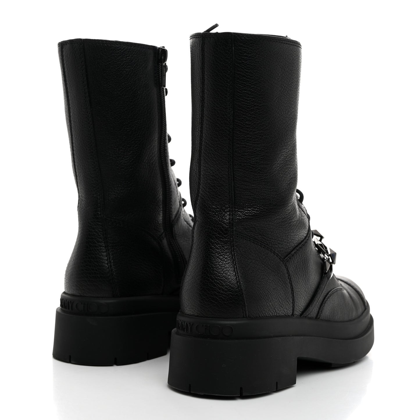 Grained Calfskin Nari Diamond Chain Flat Boots 39 Black Anthracite