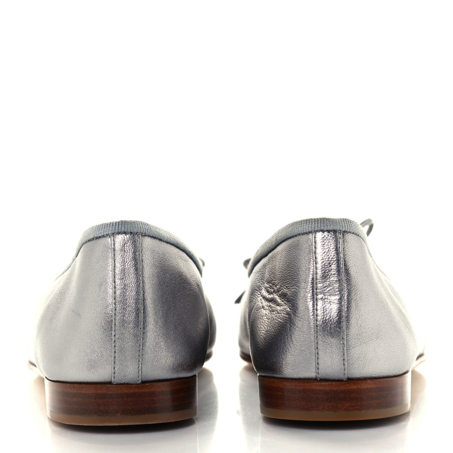 Metallic Lambskin CC Cap Toe Ballerina Flats 37 Silver