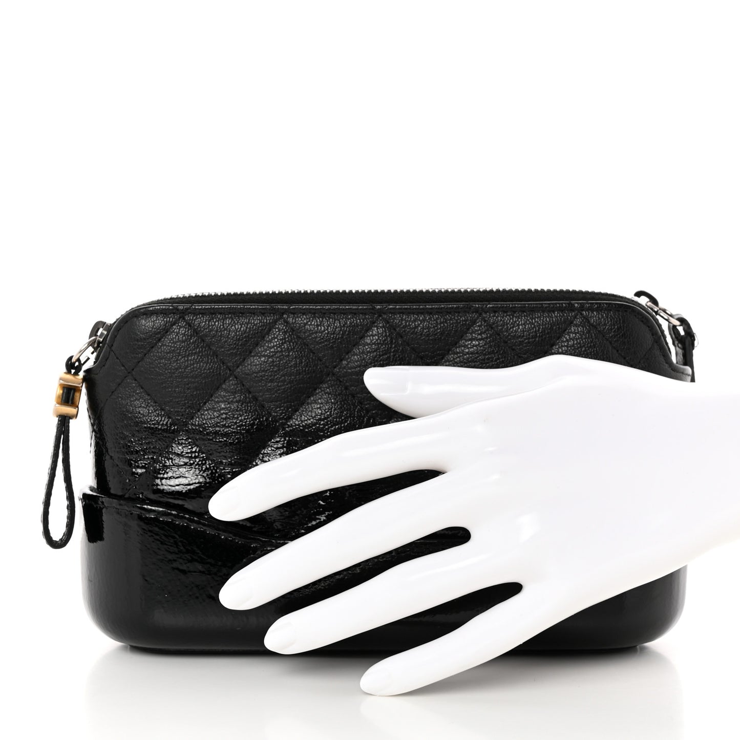 Patent Goatskin Quilted Small Gabrielle Clutch Black