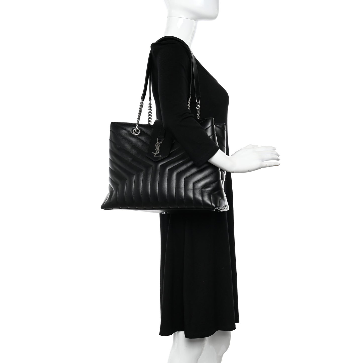 Calfskin Y Quilted Monogram Large Loulou Shopper Black