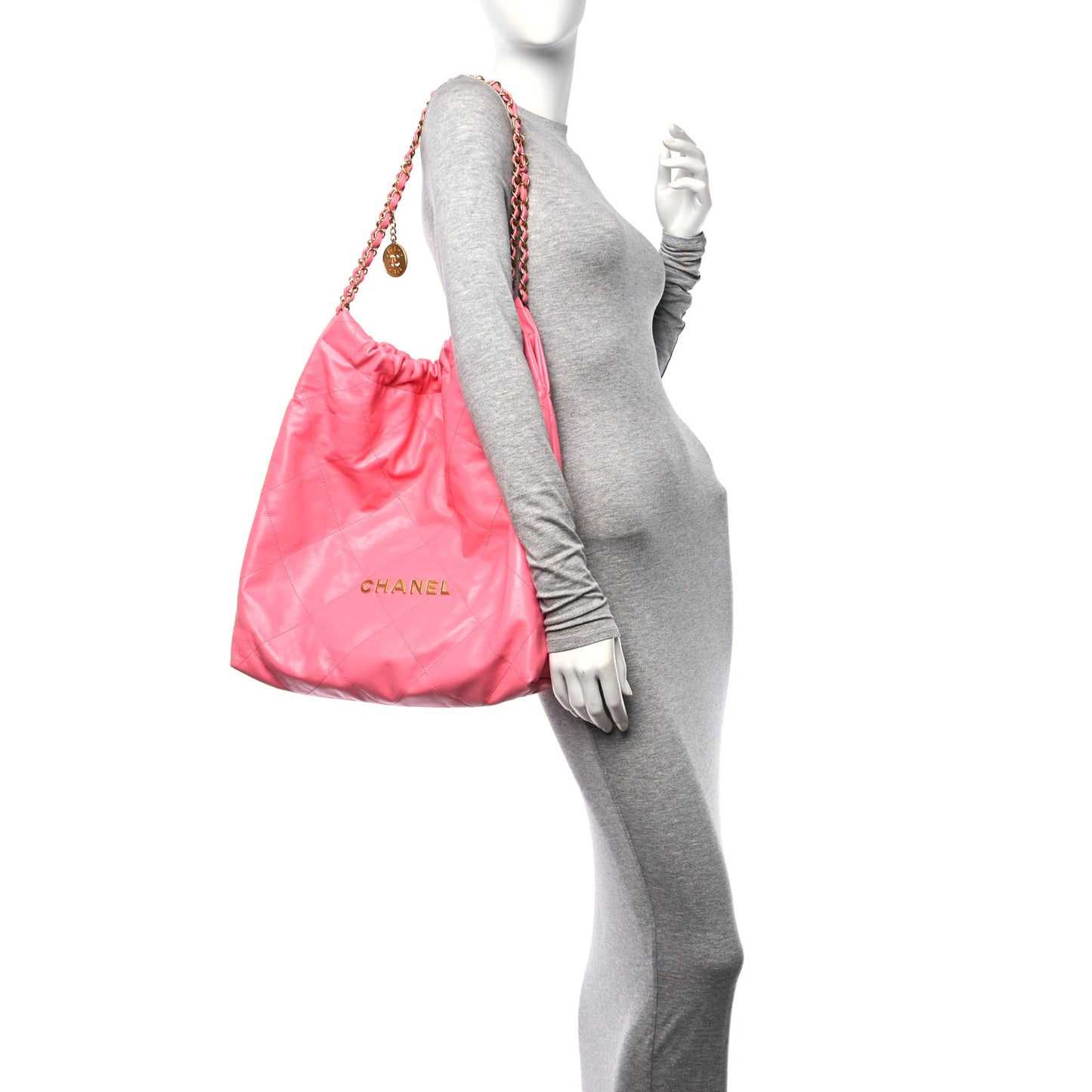 Shiny Calfskin Quilted Large Chanel 22 Coral Pink