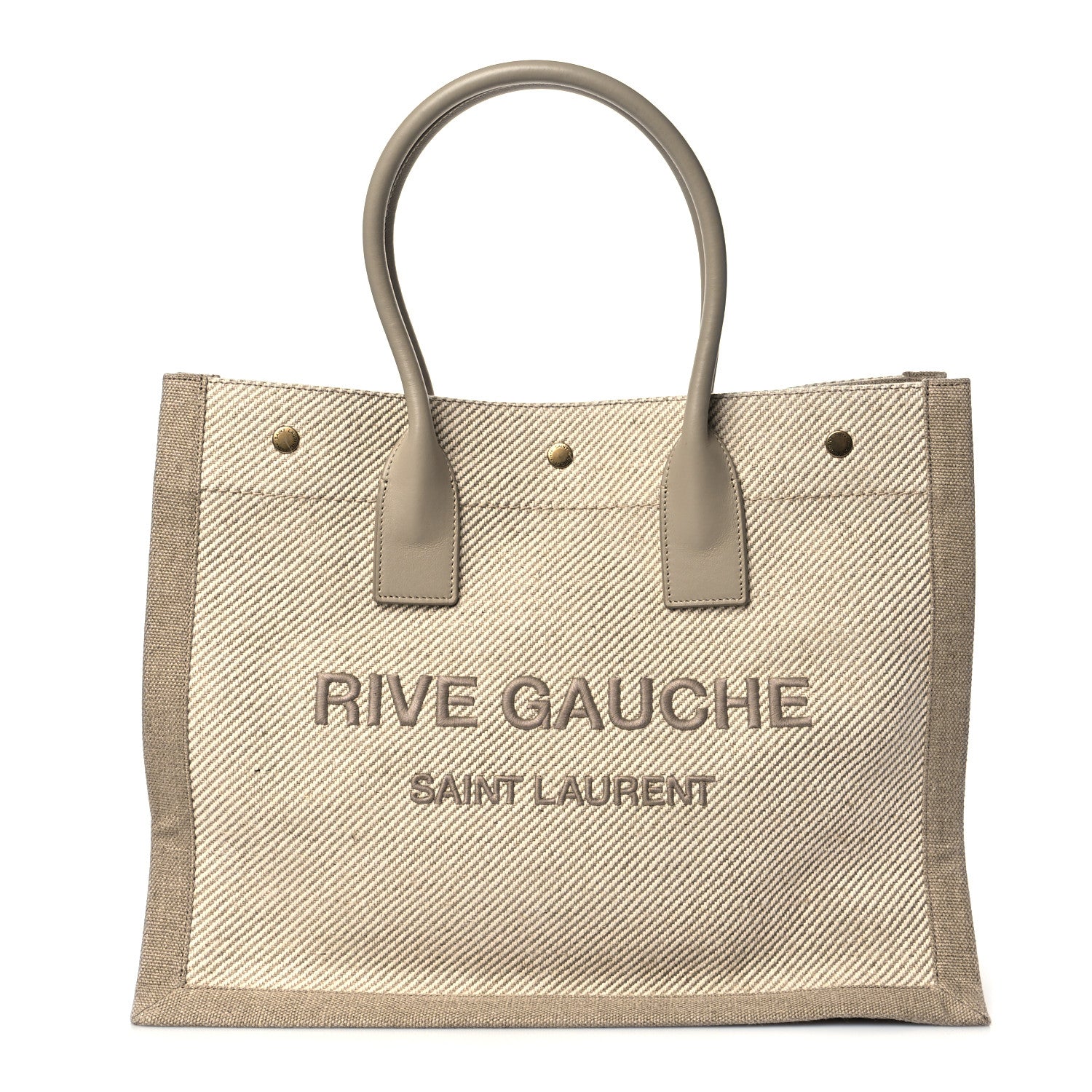 Saint Laurent Linen Calfskin Small Rive Gauche Tote Beige Sea Salt 1 of 8