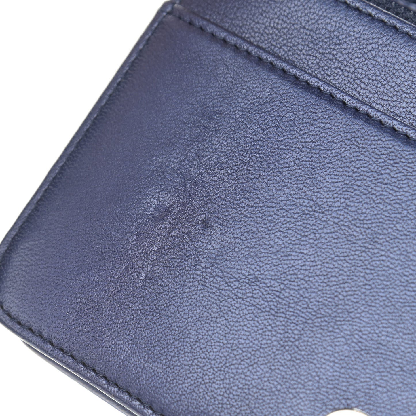 Metallic Sheepskin Chevron Quilted Vintage Mademoiselle Wallet On Chain WOC Navy