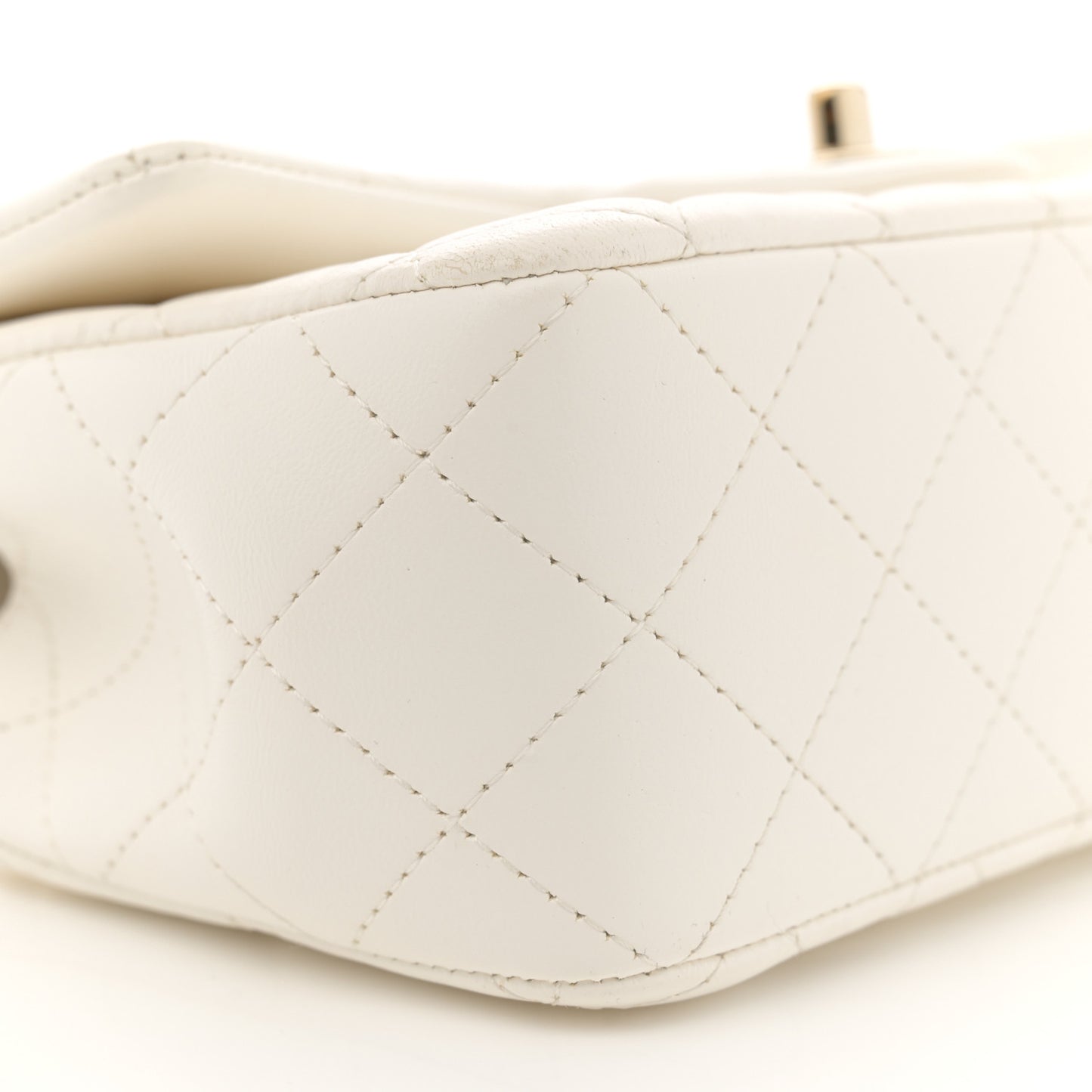 Lambskin Quilted Mini Lion Charm Top Handle Rectangular Flap White