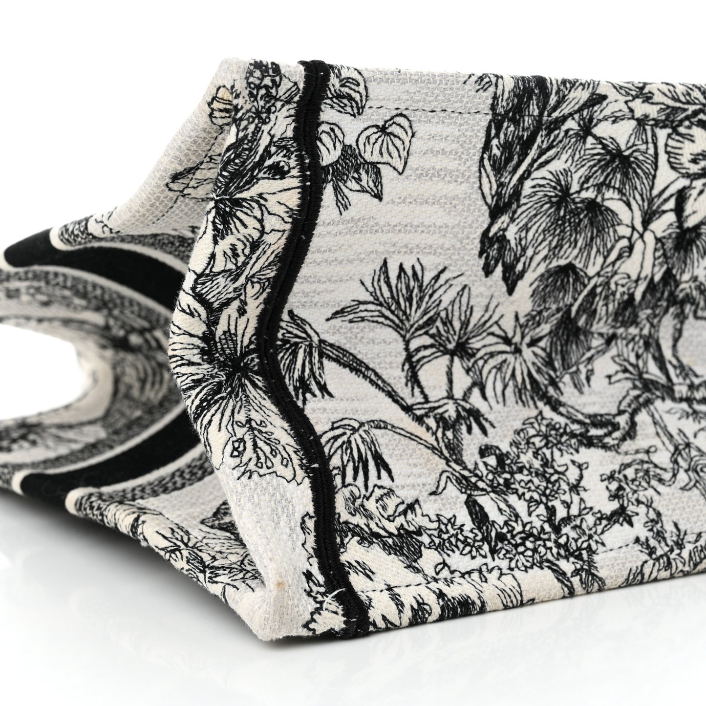 Canvas Embroidered Medium Toile de Jouy Voyage Book Tote White Black