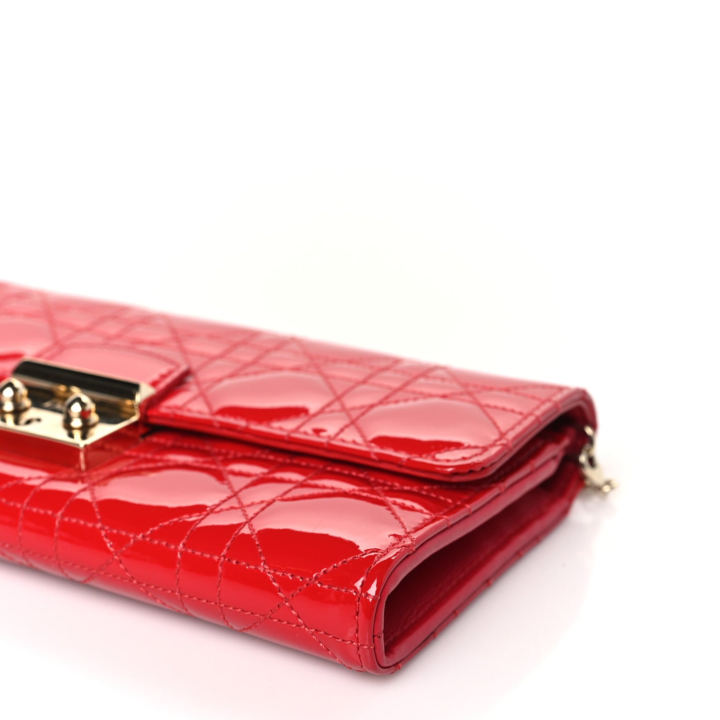 Patent Cannage Miss Dior Chain Wallet Red