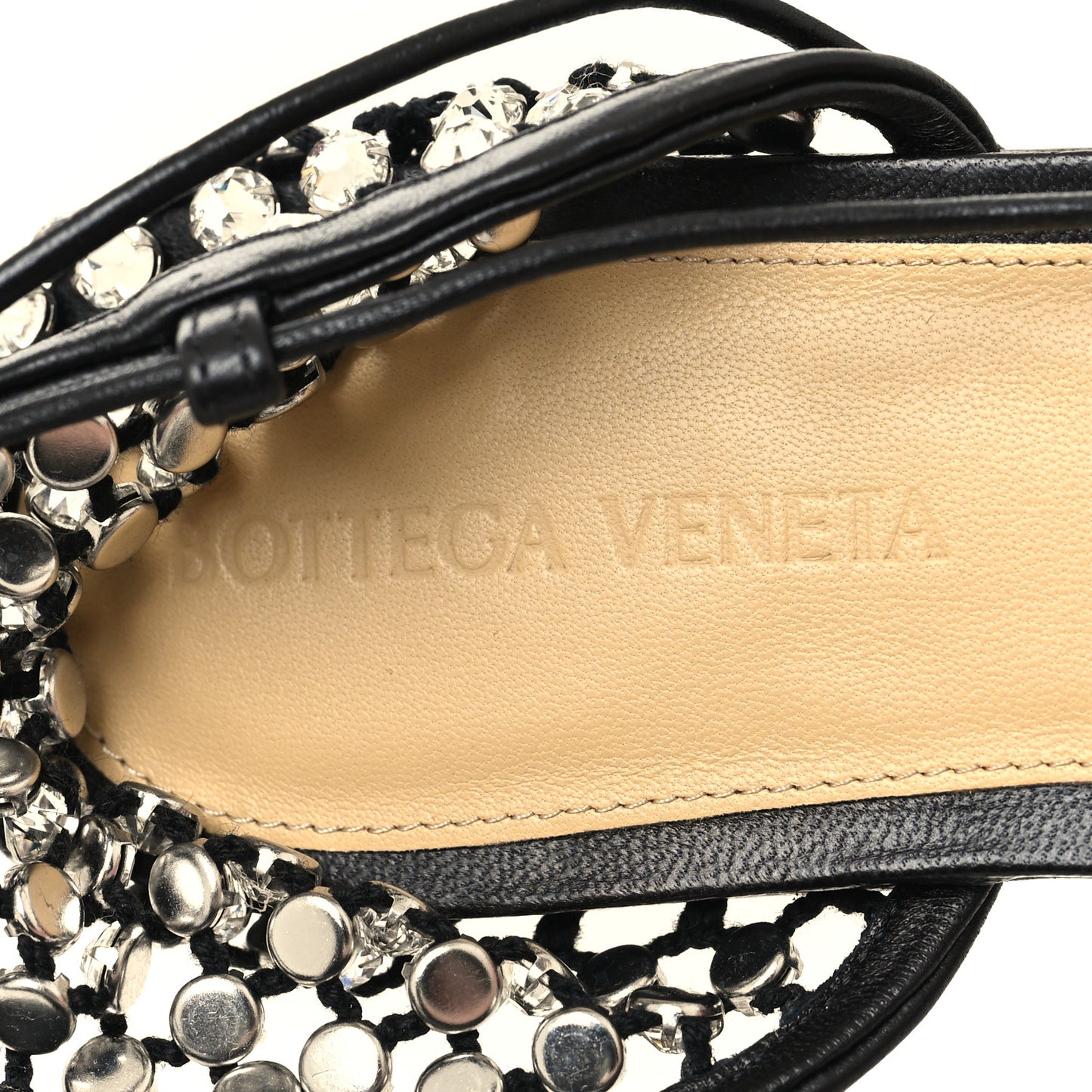 Mesh Nappa Crystal Embellished Sparkle Stretch Ankle Tie Flats 37 Black