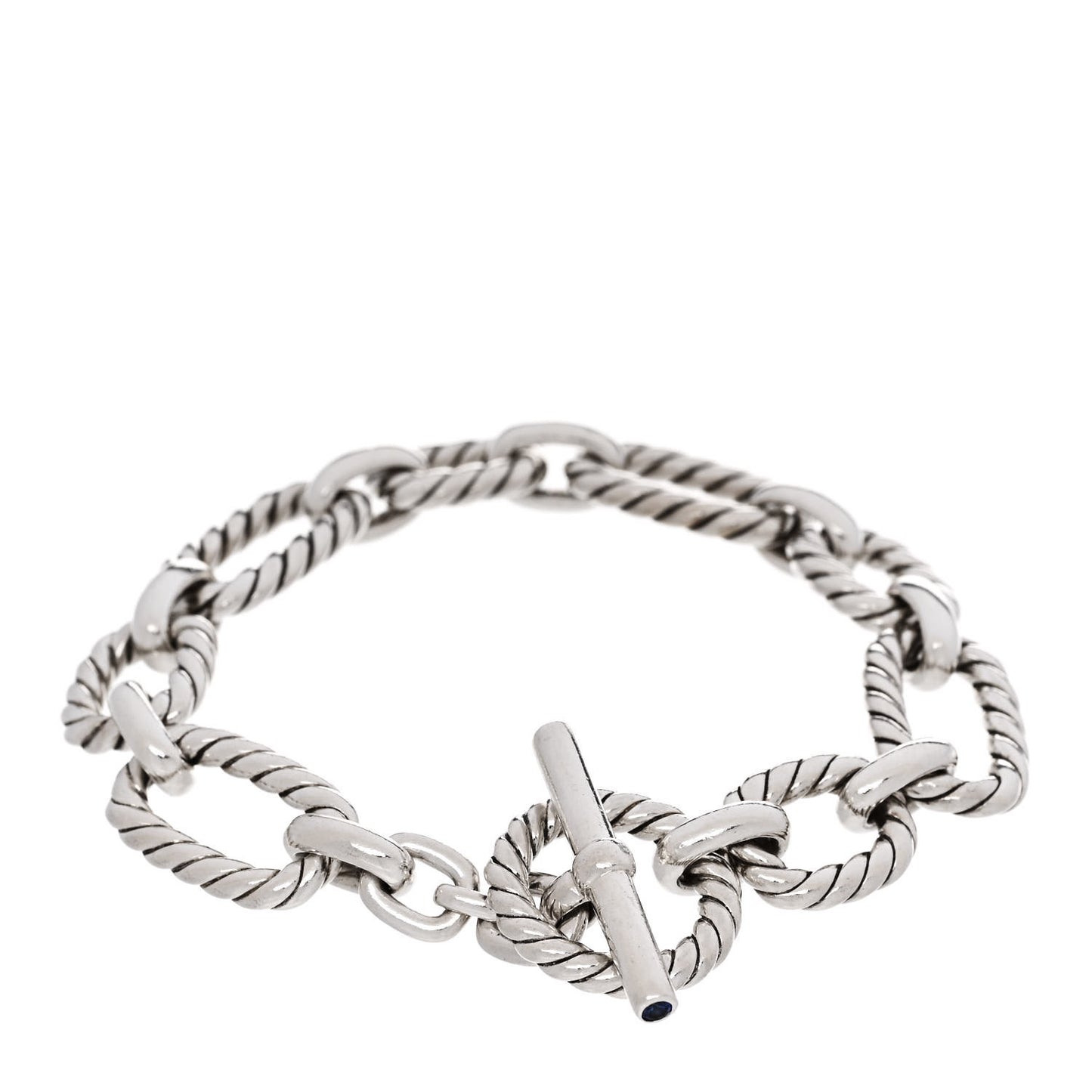 Sterling Silver Blue Sapphire 12.5mm Cushion Link Bracelet