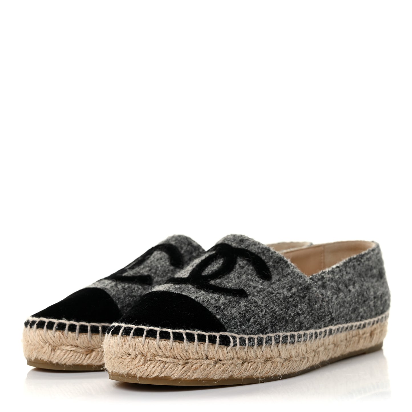 Wool Velvet CC Espadrilles 36 Black
