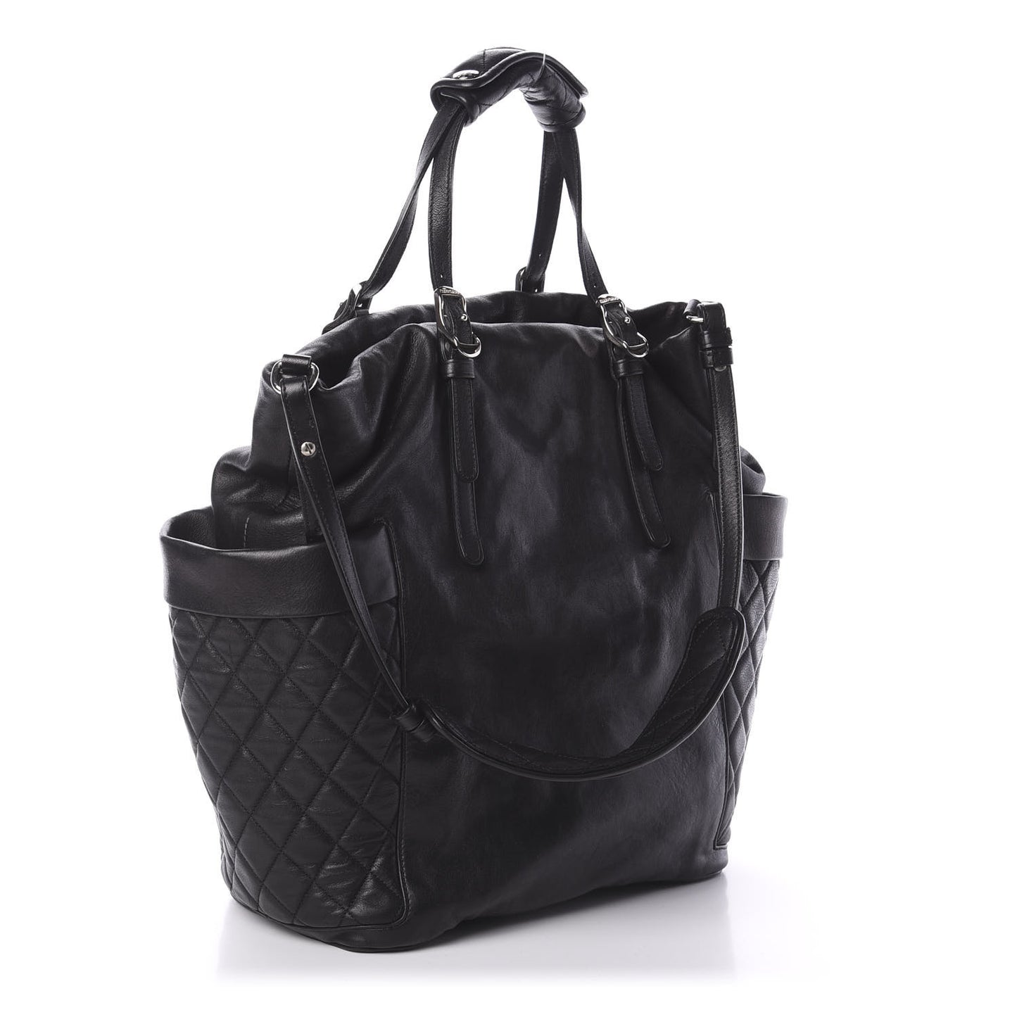 Lambskin Chain Embellished Blare Tote Black