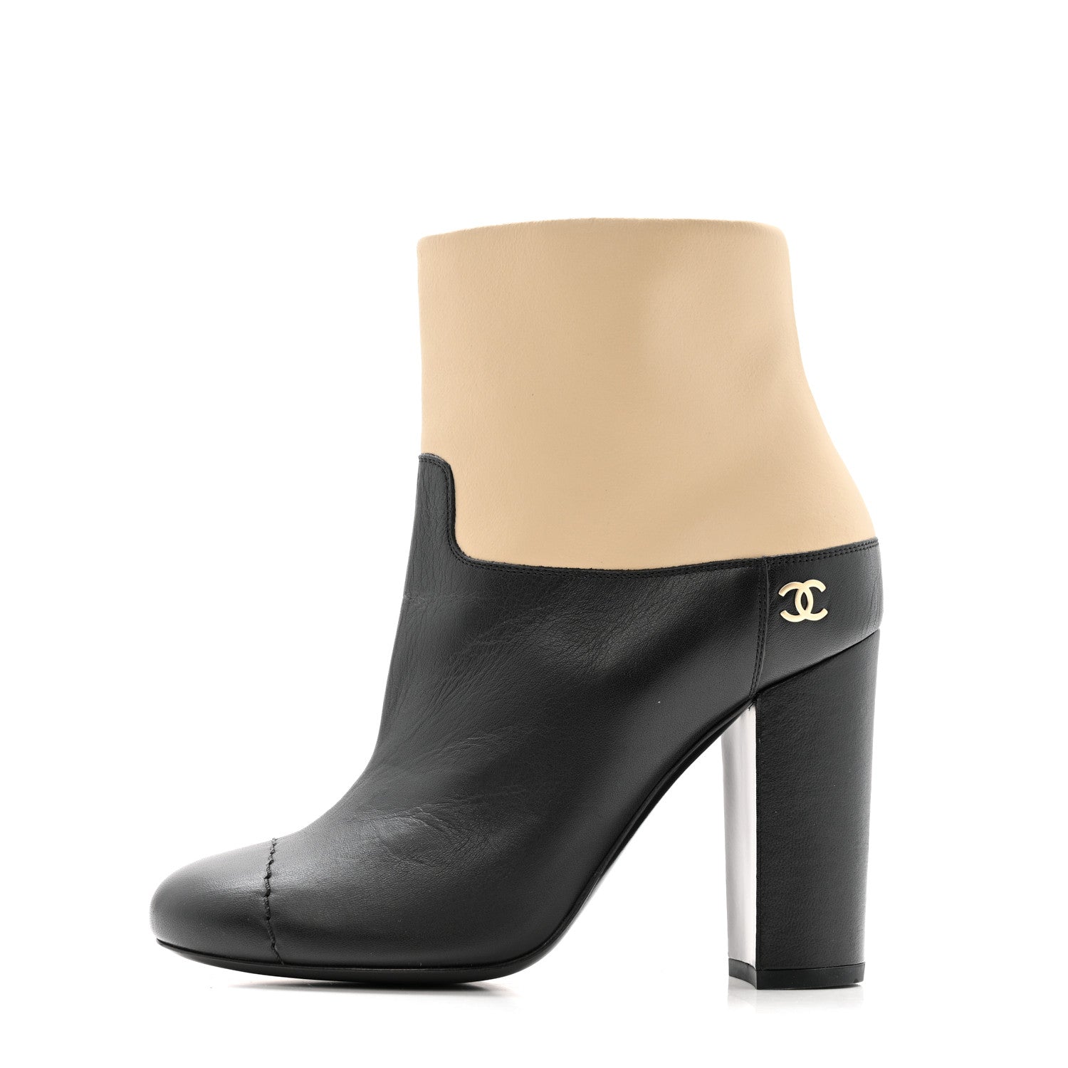 Chanel Tumbled Calfskin CC Short Boots 36 Beige Black 1830919