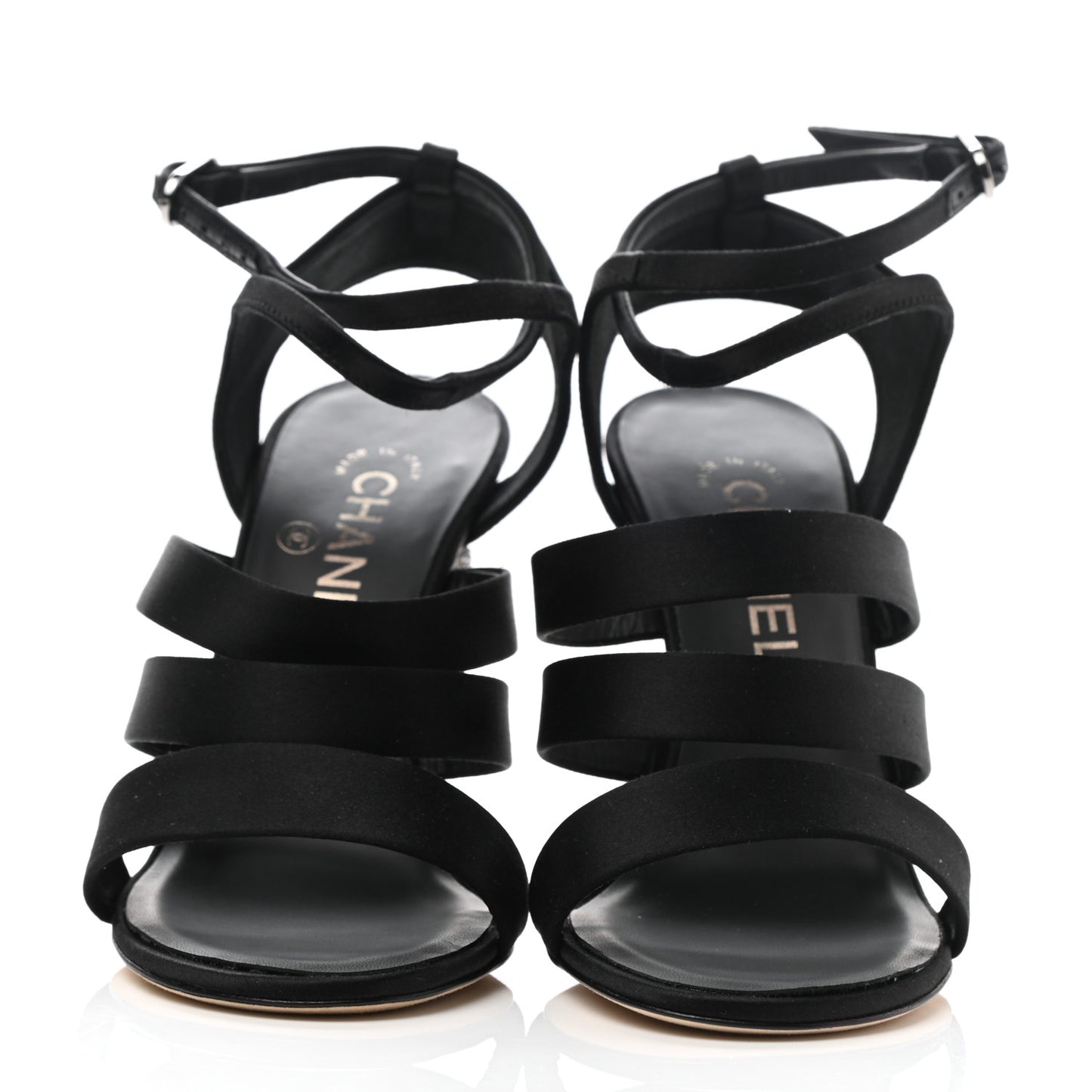Satin Crystal Snake Sandals 37 Black