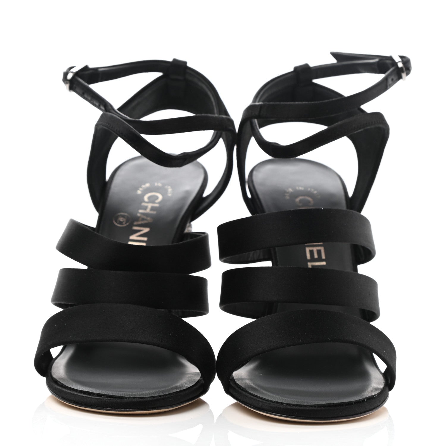 Chanel Satin Crystal Snake Sandals 37 Black 2 of 7