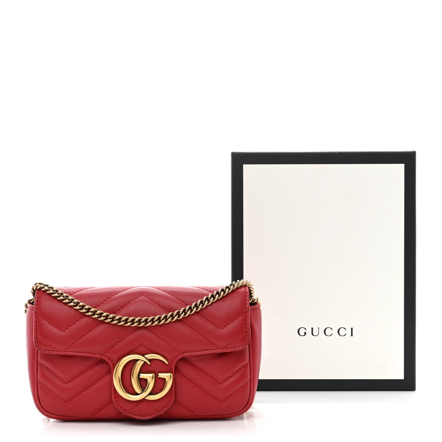Calfskin Matelasse Super Mini GG Marmont Shoulder Bag Hibiscus Red