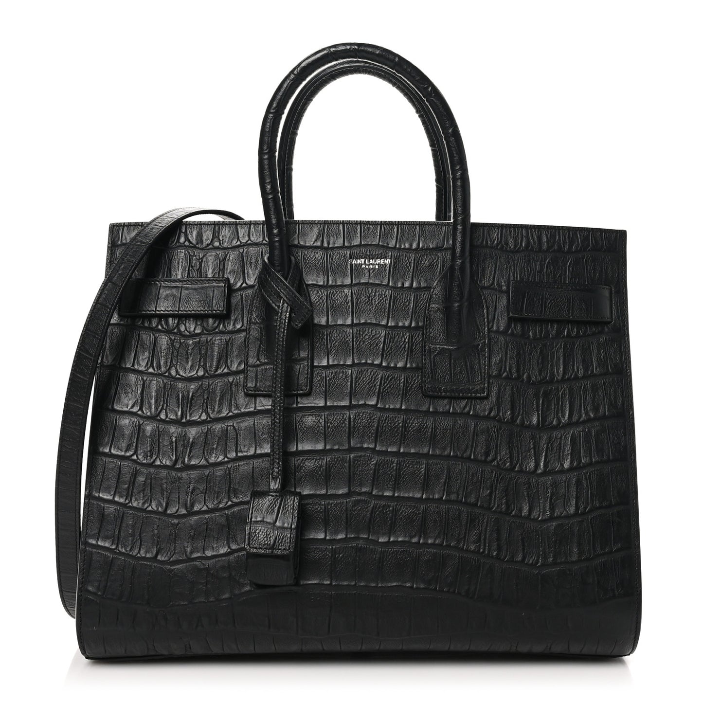 Calfskin Crocodile Embossed Small Sac de Jour Black