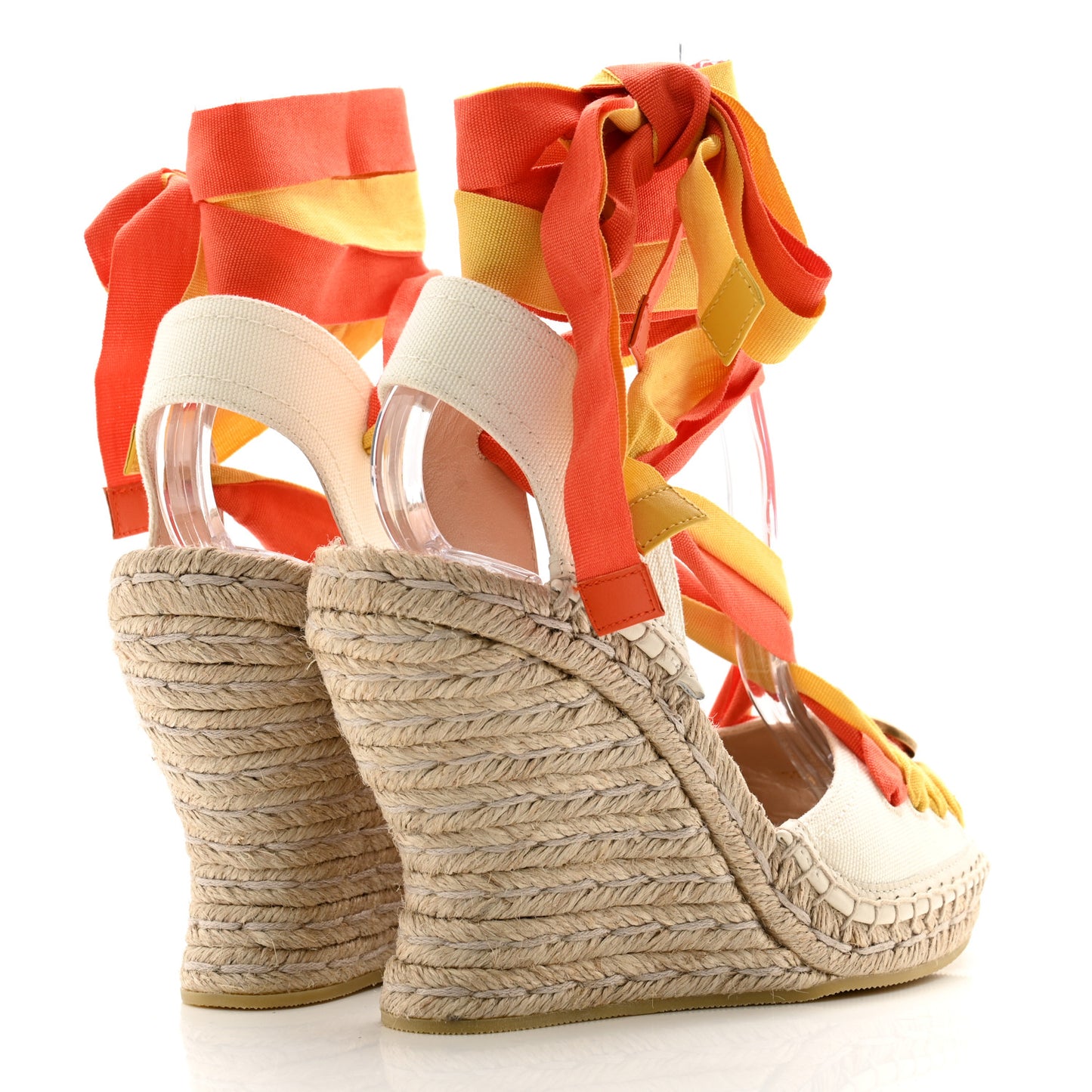 Canvas Ankle Wrap Interlocking G Platform 35/120mm Espadrille Wedges 36.5 Orange Yellow