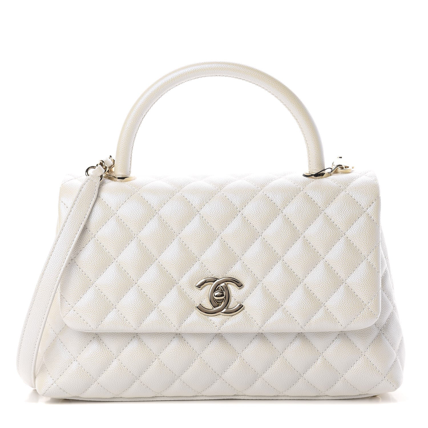 Chanel Iridescent Caviar Quilted Small Coco Handle Flap White 1 of 10