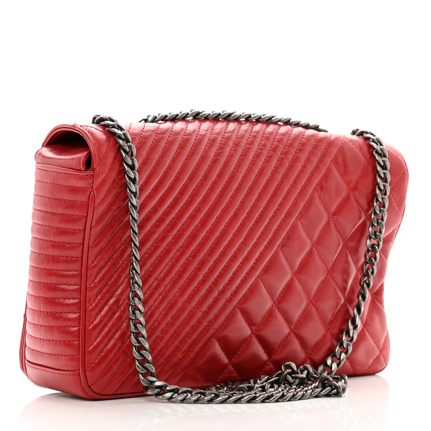 Glazed Calfskin Quilted Medium Coco Boy Flap Red