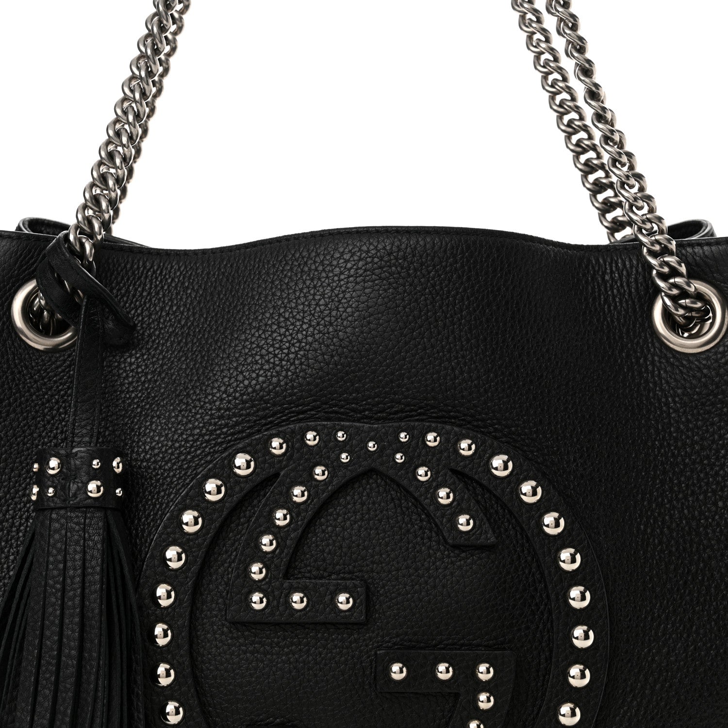 Gucci Pebbled Calfskin Studded Medium Soho Chain Shoulder Bag Black 8 of 11