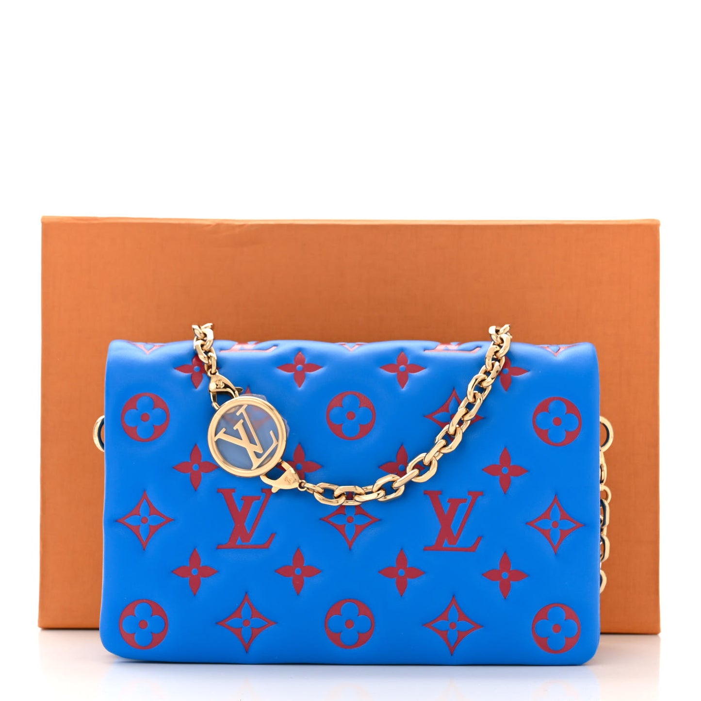 Lambskin Embossed Monogram Vuittamins Pochette Coussin Blue Red