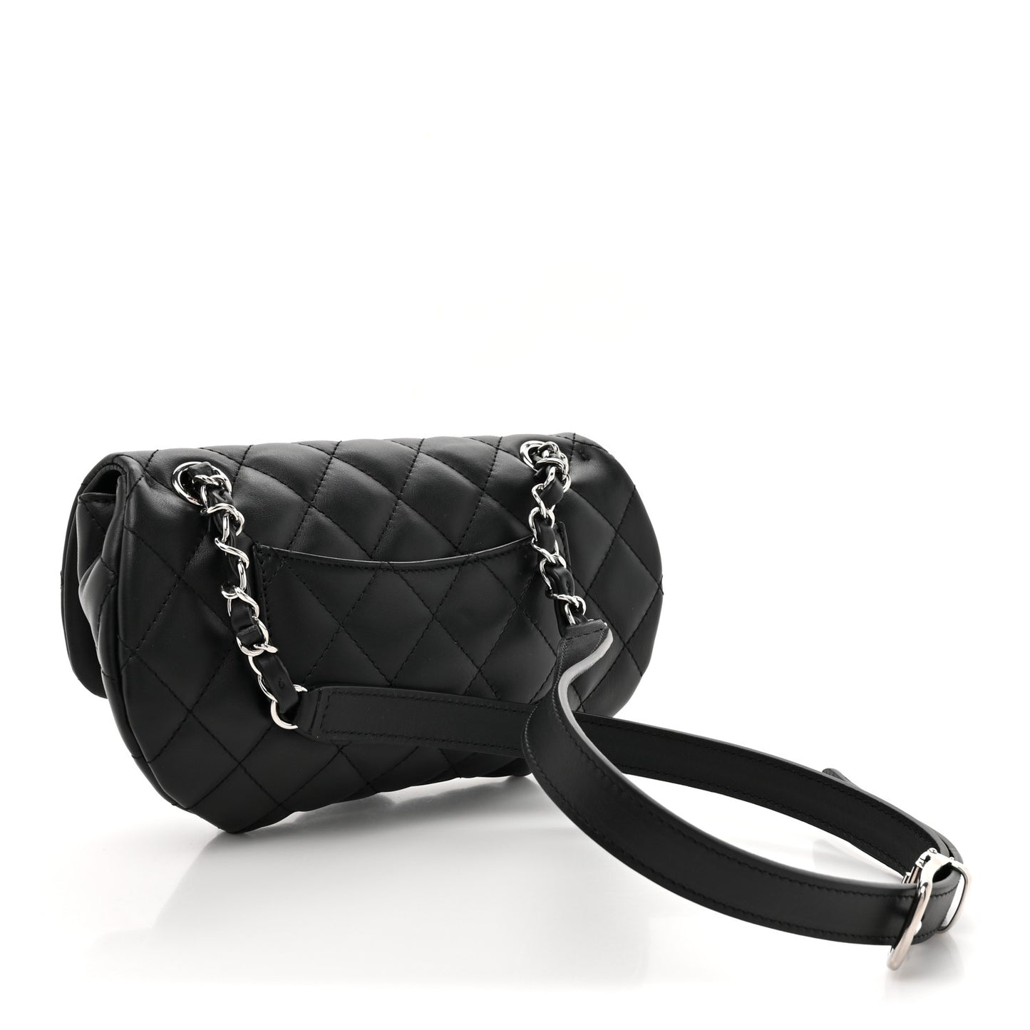 Calfskin Quilted CC Uniform Flap Belt Bag Black