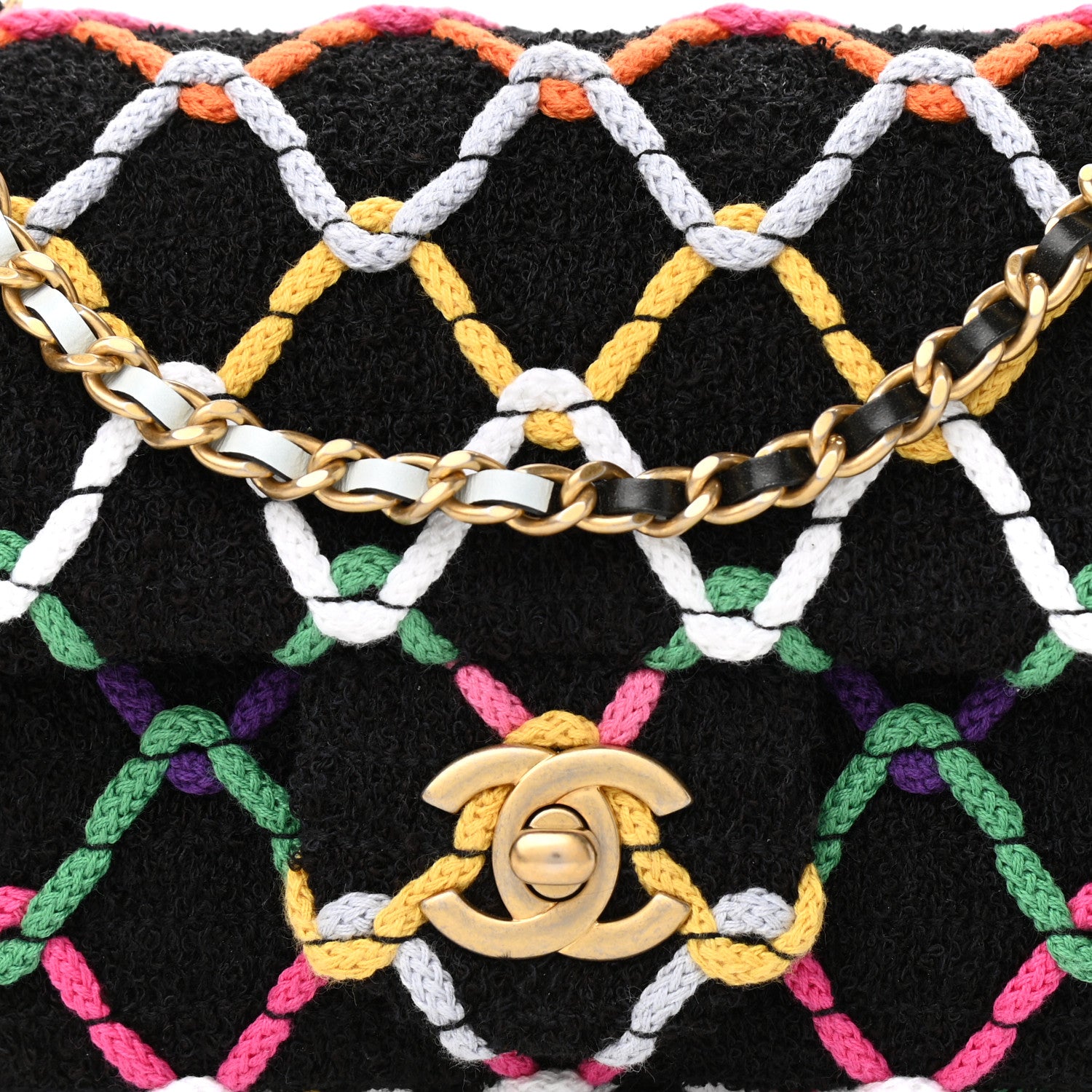 Chanel Tweed Diamond Threaded Mini Rectangular Pearl Crush Flap Black Multicolor 8 of 12